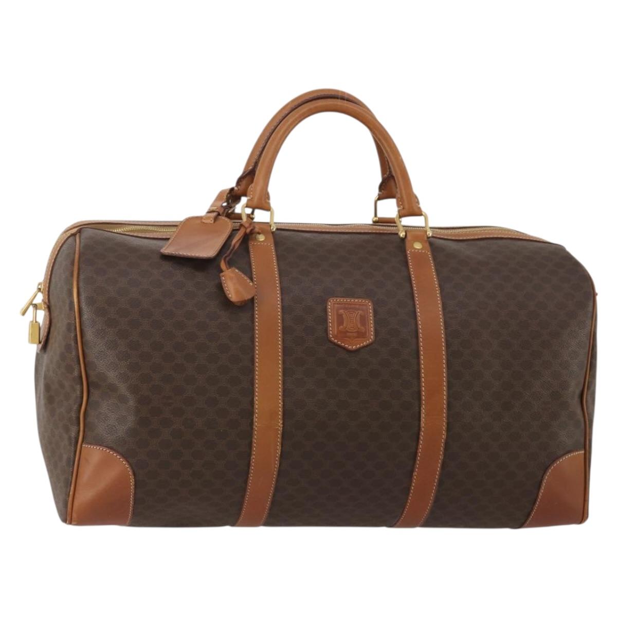 CELINE Macadam Canvas Boston Bag PVC Leather Brown Gold Auth mr2824