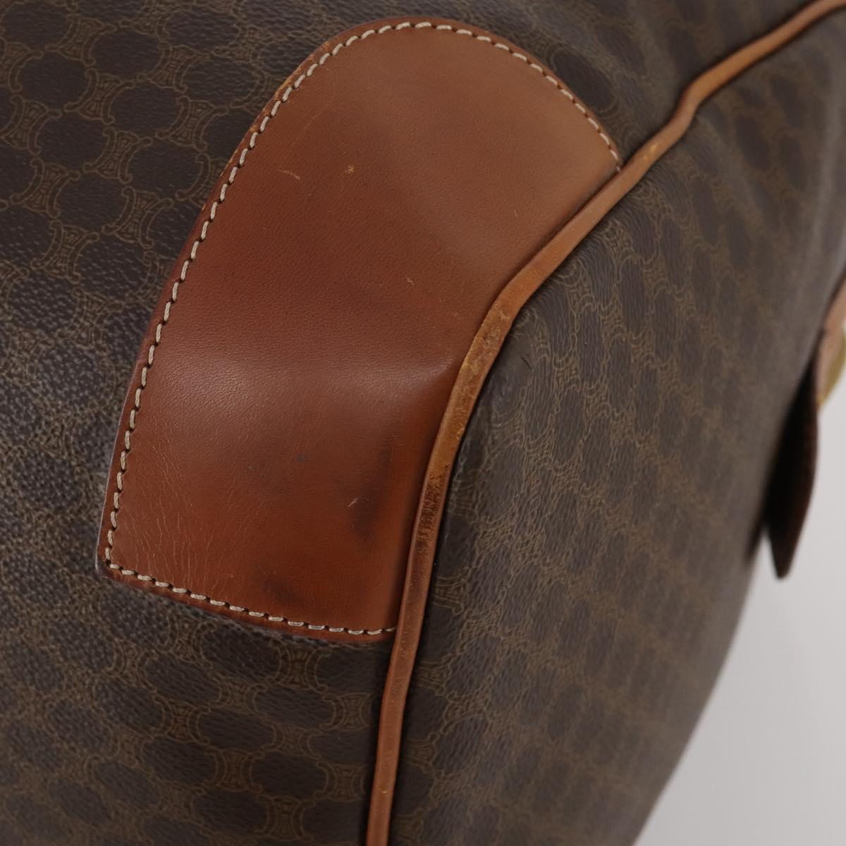 CELINE Macadam Canvas Boston Bag PVC Leather Brown Gold Auth mr2824