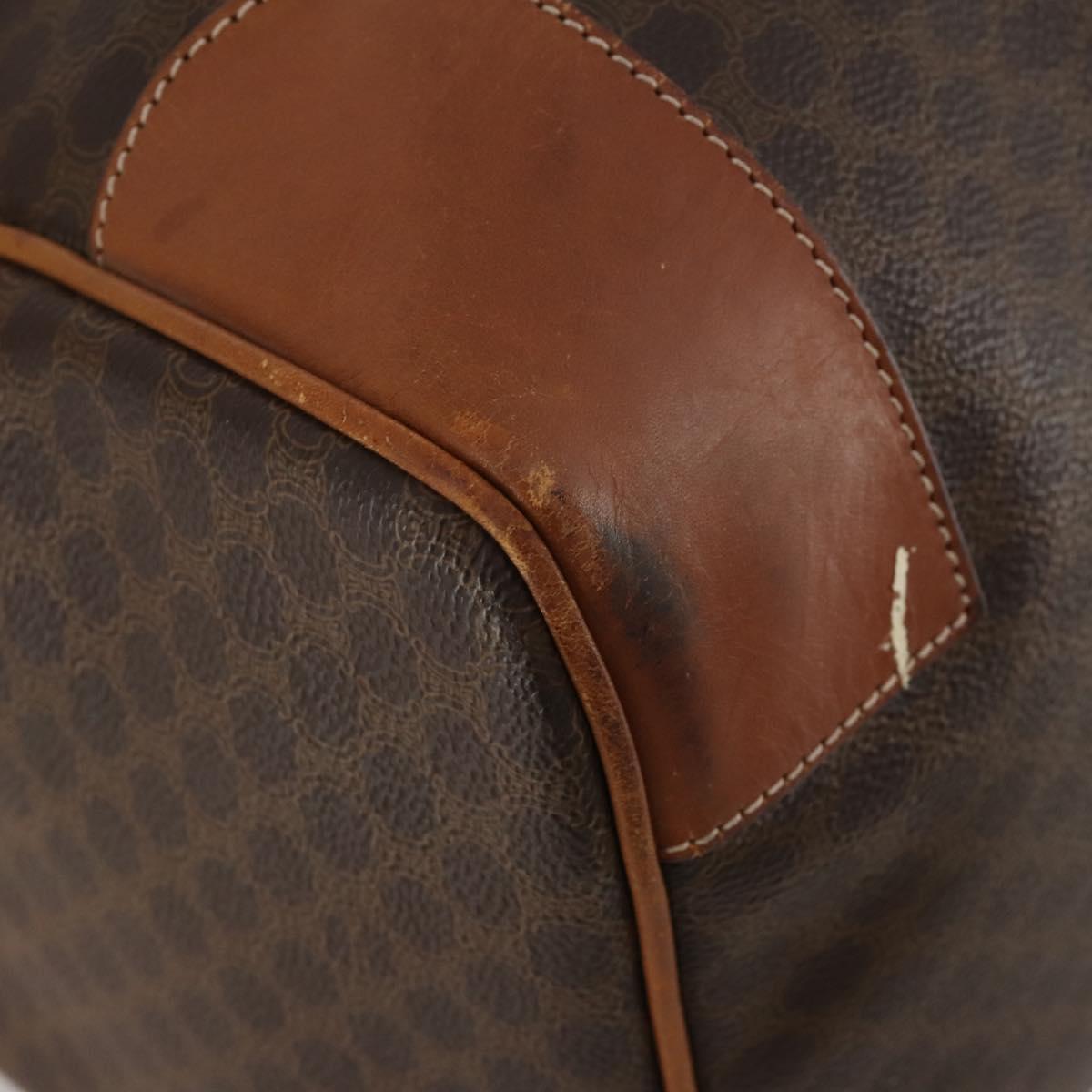 CELINE Macadam Canvas Boston Bag PVC Leather Brown Gold Auth mr2824