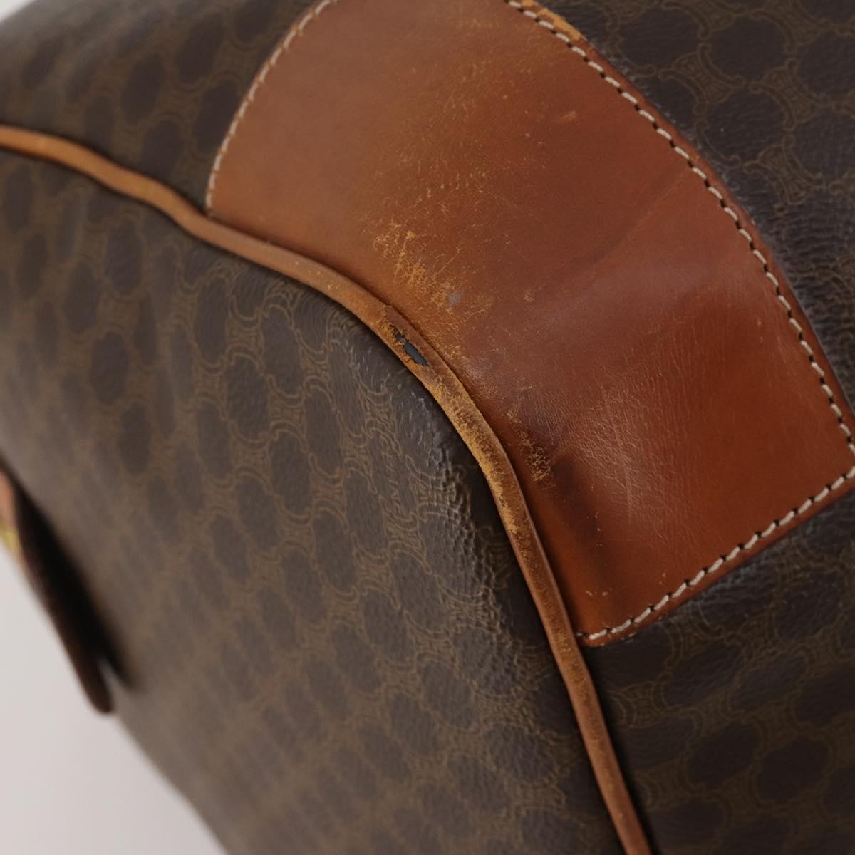 CELINE Macadam Canvas Boston Bag PVC Leather Brown Gold Auth mr2824