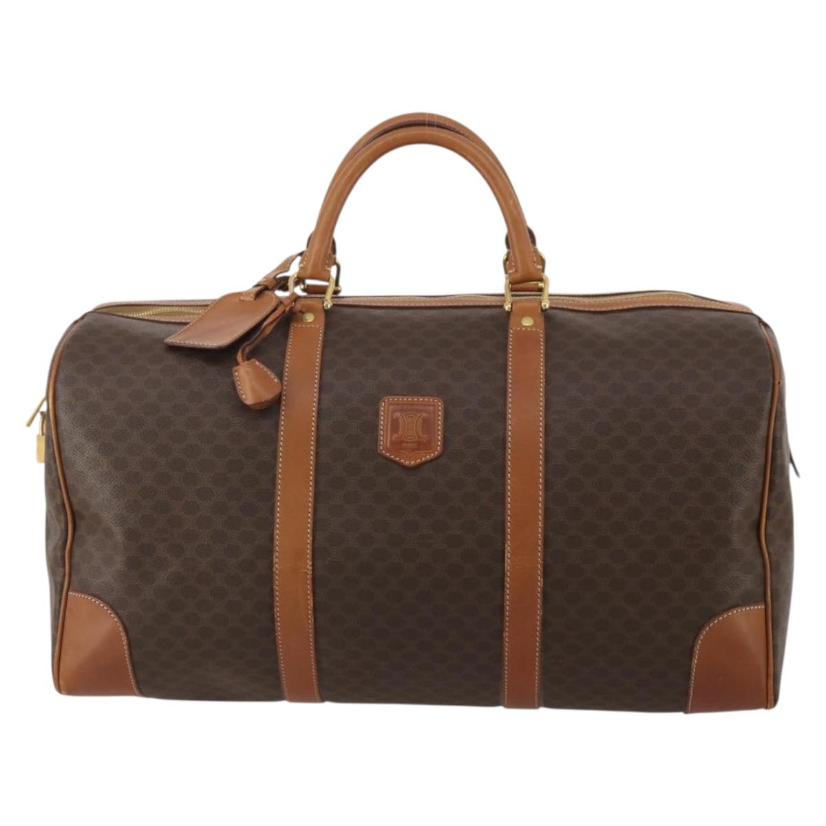 CELINE Macadam Canvas Boston Bag PVC Leather Brown Gold Auth mr2824