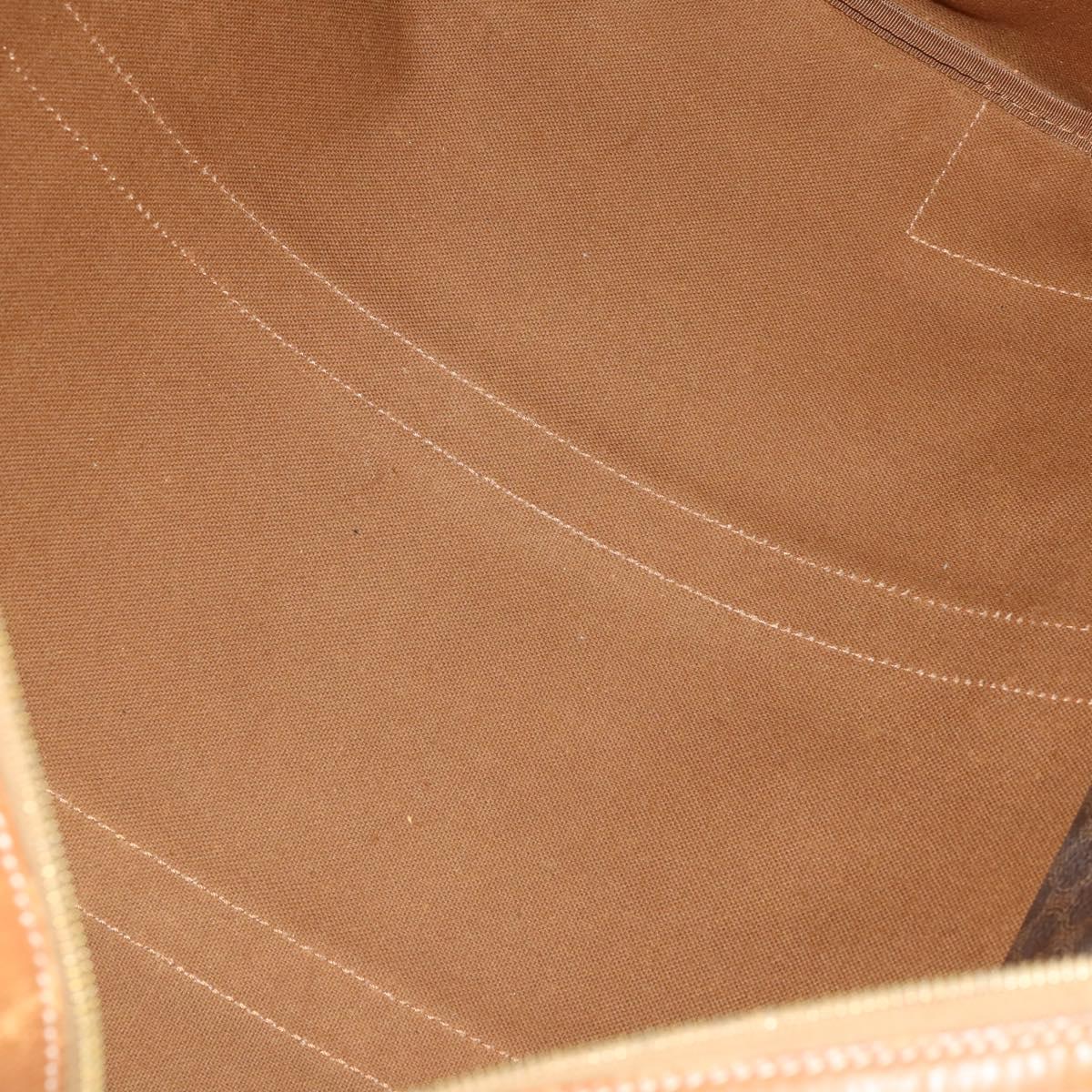 CELINE Macadam Canvas Boston Bag PVC Leather Brown Gold Auth mr2824