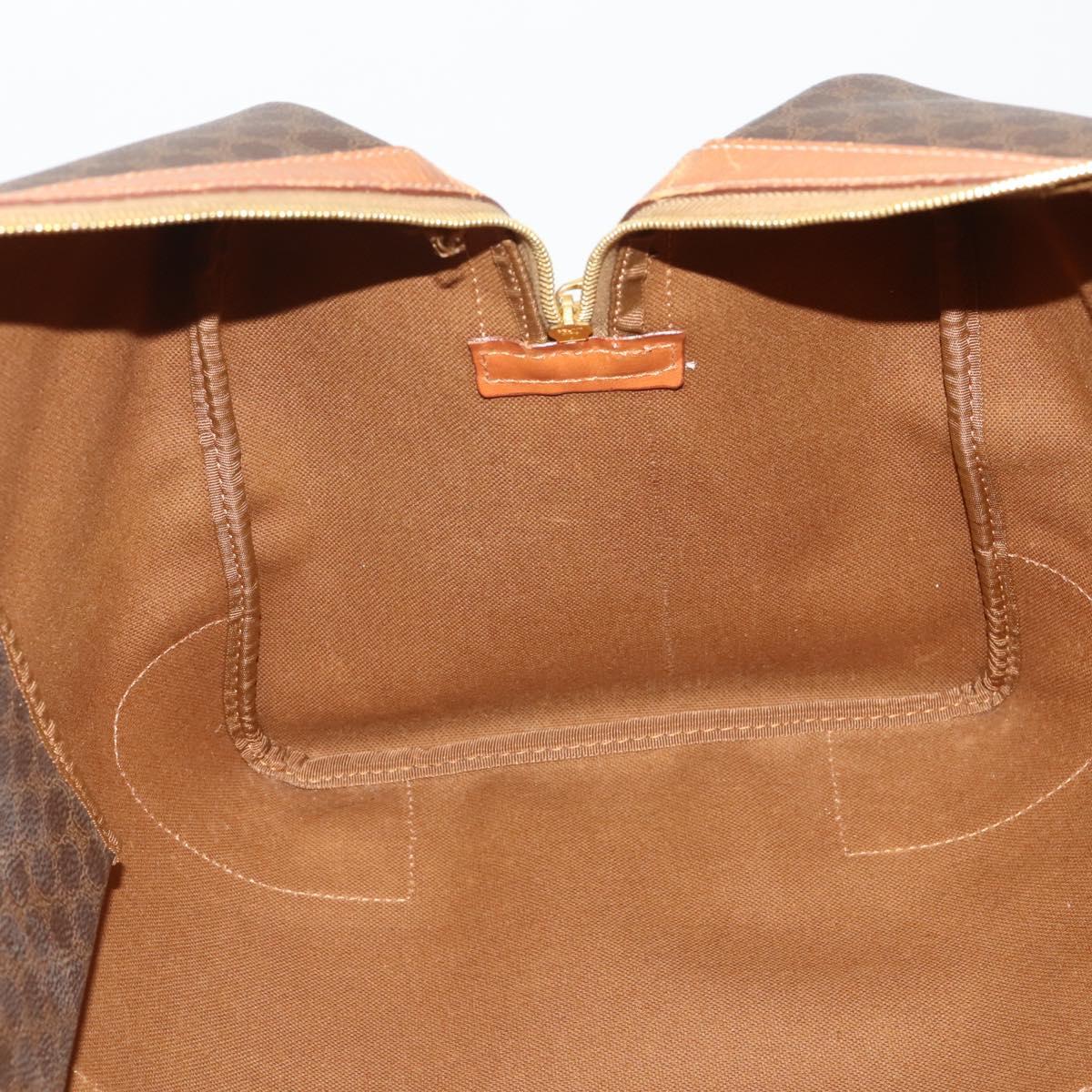 CELINE Macadam Canvas Boston Bag PVC Leather Brown Gold Auth mr2824