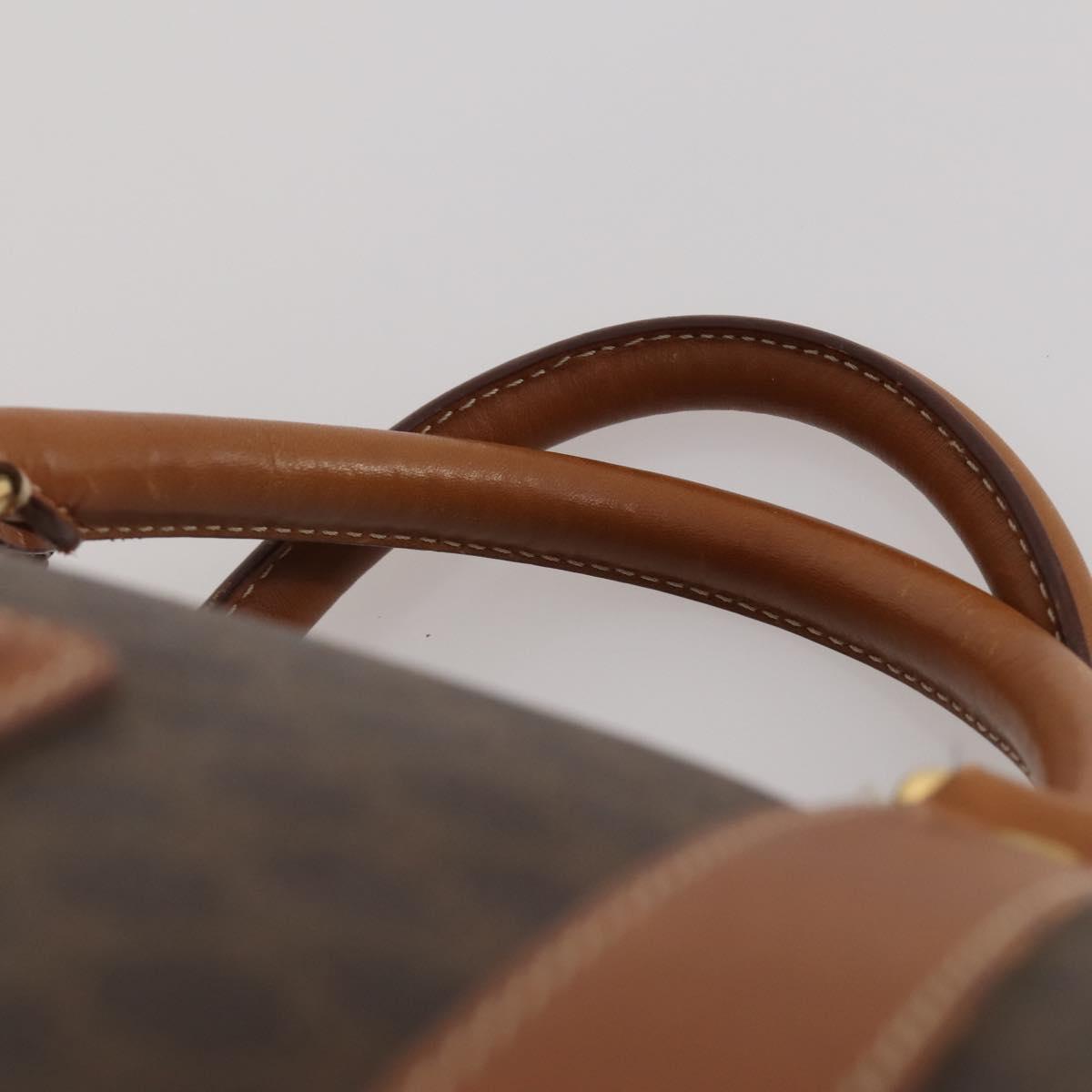 CELINE Macadam Canvas Boston Bag PVC Leather Brown Gold Auth mr2824