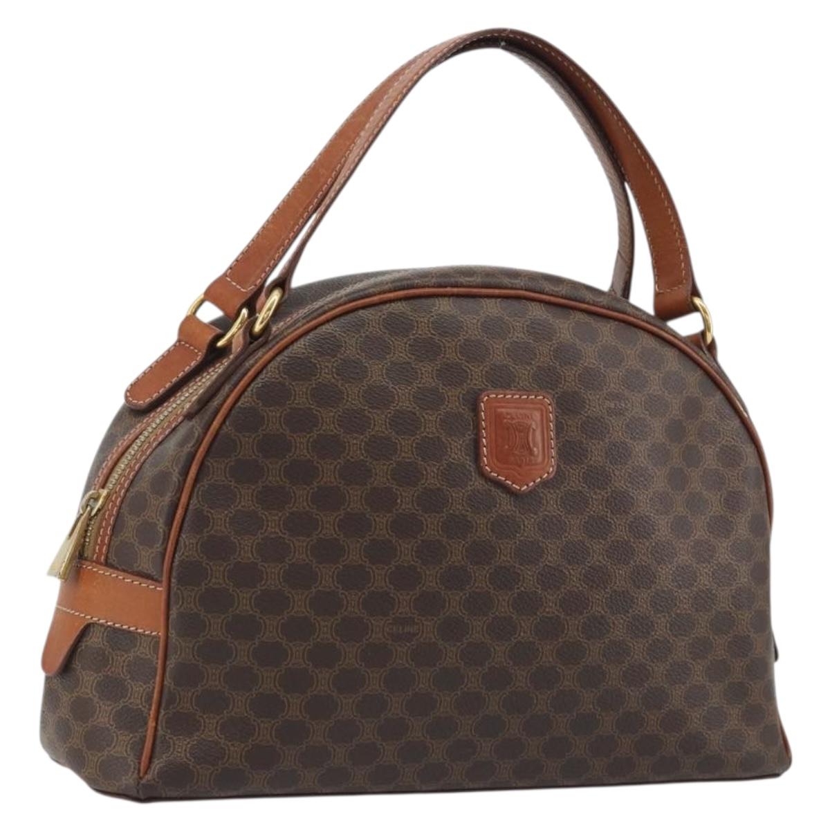 CELINE Macadam Canvas Hand Bag PVC Leather Brown Gold Auth mr2825