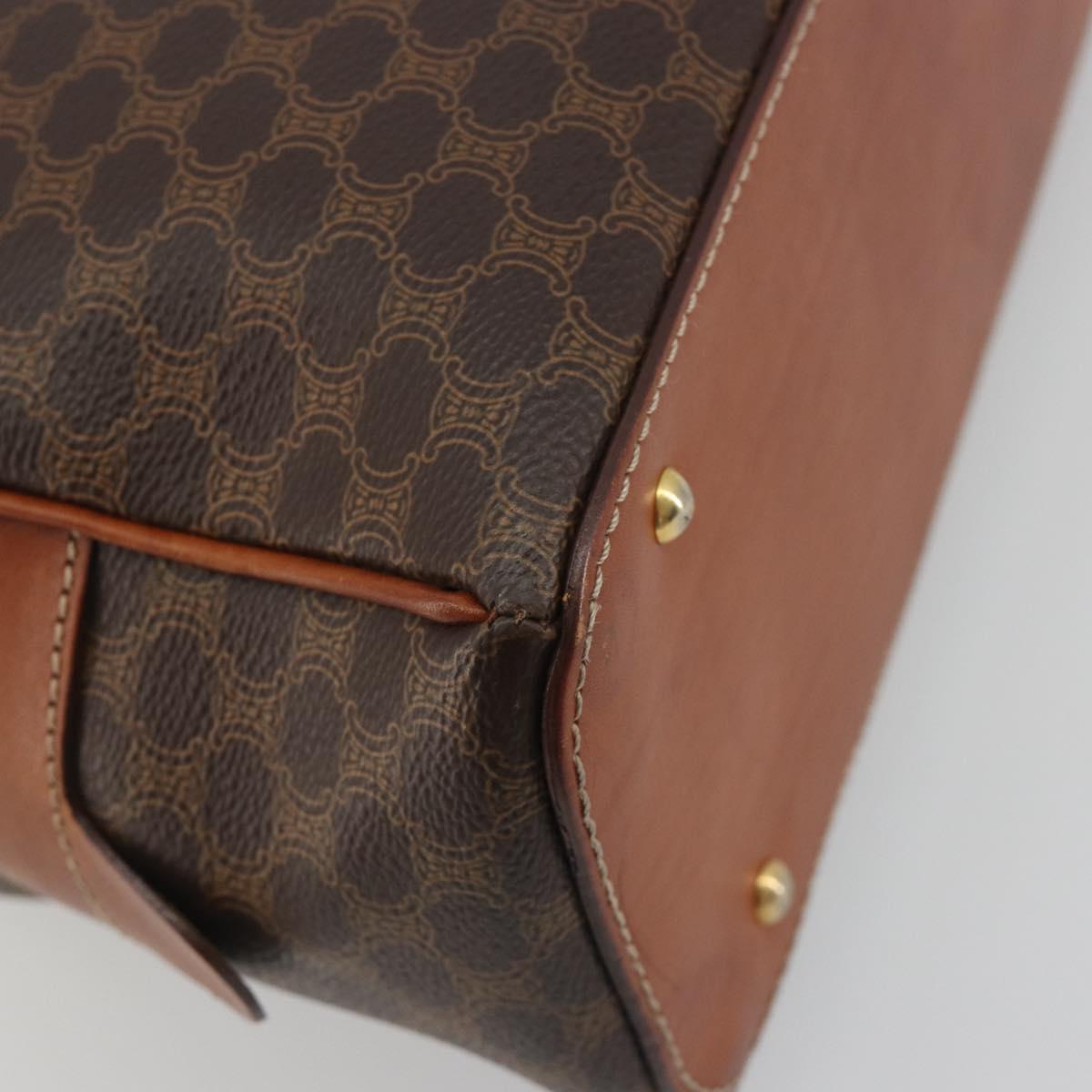 CELINE Macadam Canvas Hand Bag PVC Leather Brown Gold Auth mr2825