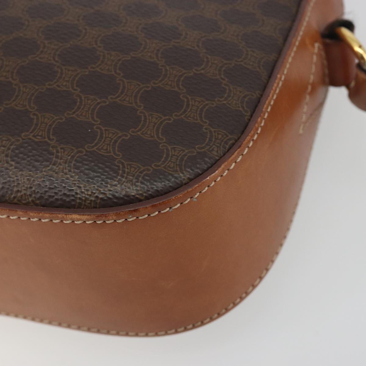 CELINE Macadam Canvas Shoulder Bag PVC Leather Brown Gold Auth mr2826