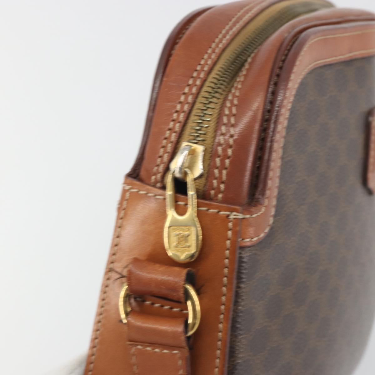 CELINE Macadam Canvas Shoulder Bag PVC Leather Brown Gold Auth mr2826