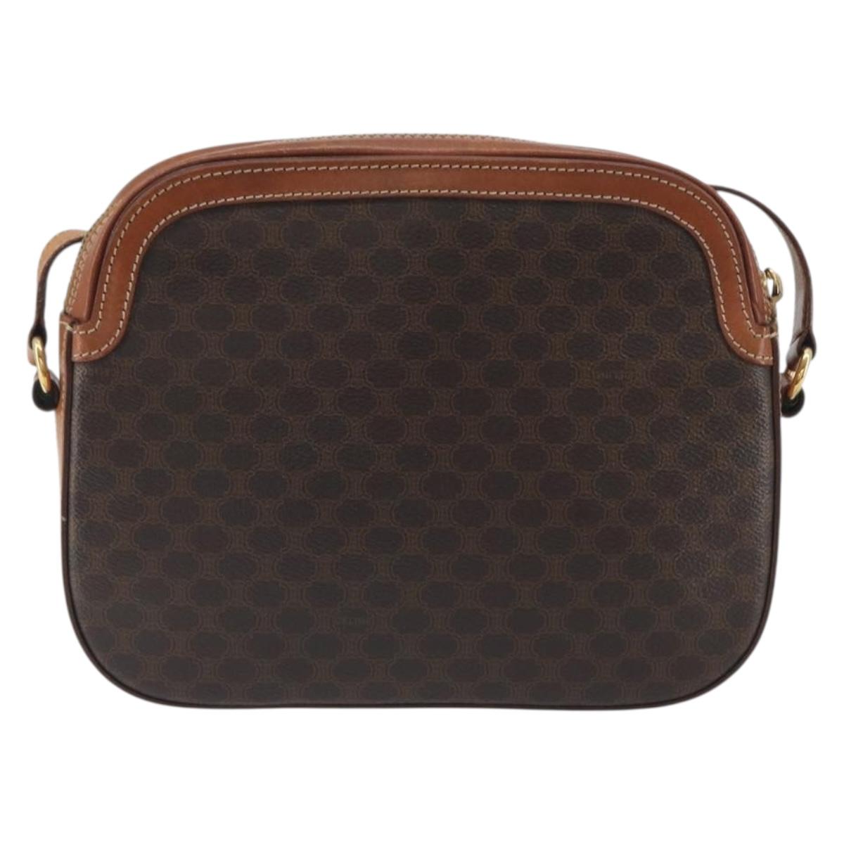 CELINE Macadam Canvas Shoulder Bag PVC Leather Brown Gold Auth mr2826