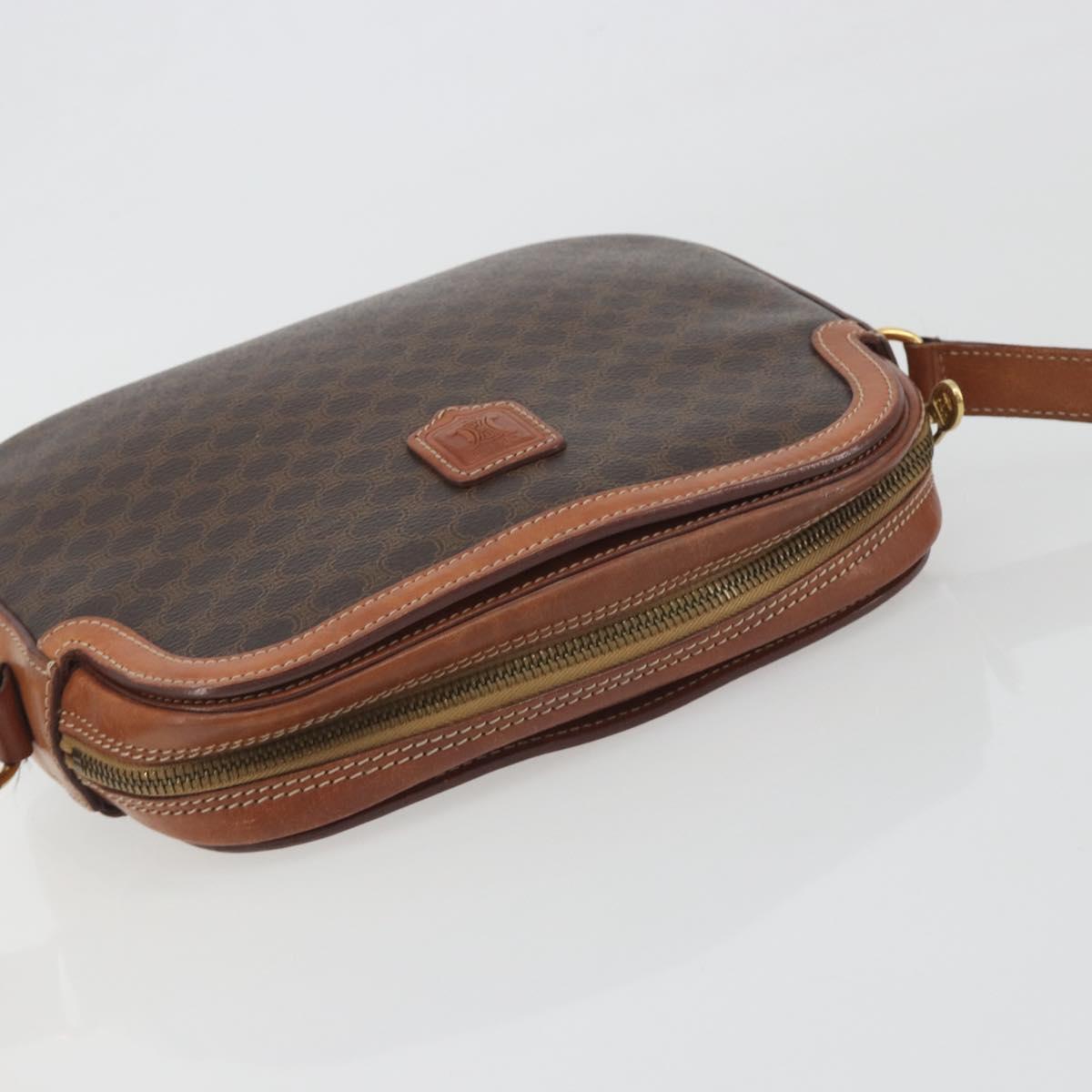CELINE Macadam Canvas Shoulder Bag PVC Leather Brown Gold Auth mr2826