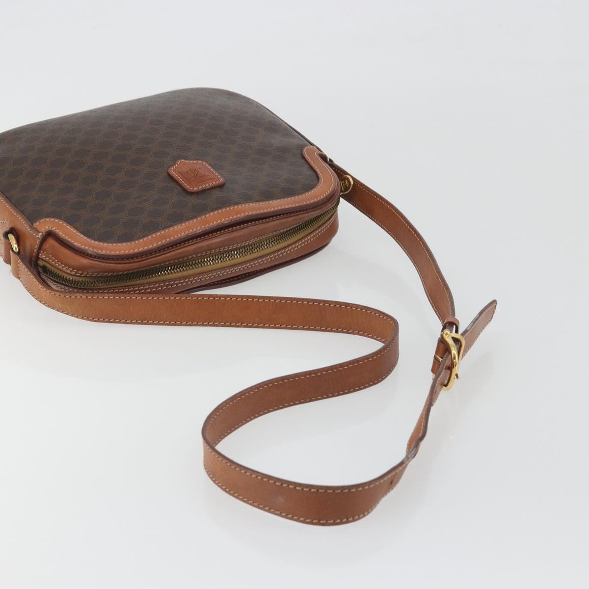 CELINE Macadam Canvas Shoulder Bag PVC Leather Brown Gold Auth mr2826