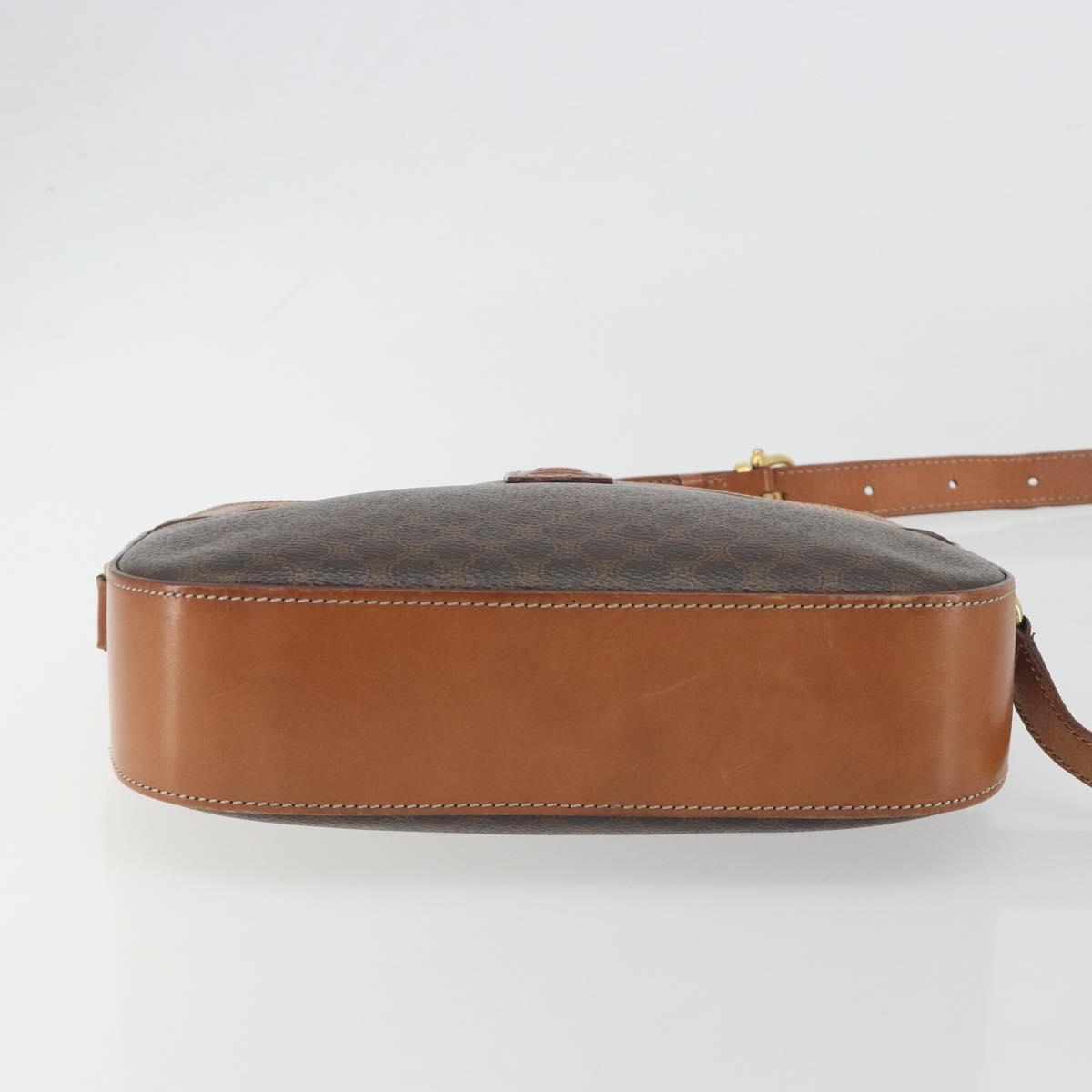 CELINE Macadam Canvas Shoulder Bag PVC Leather Brown Gold Auth mr2826