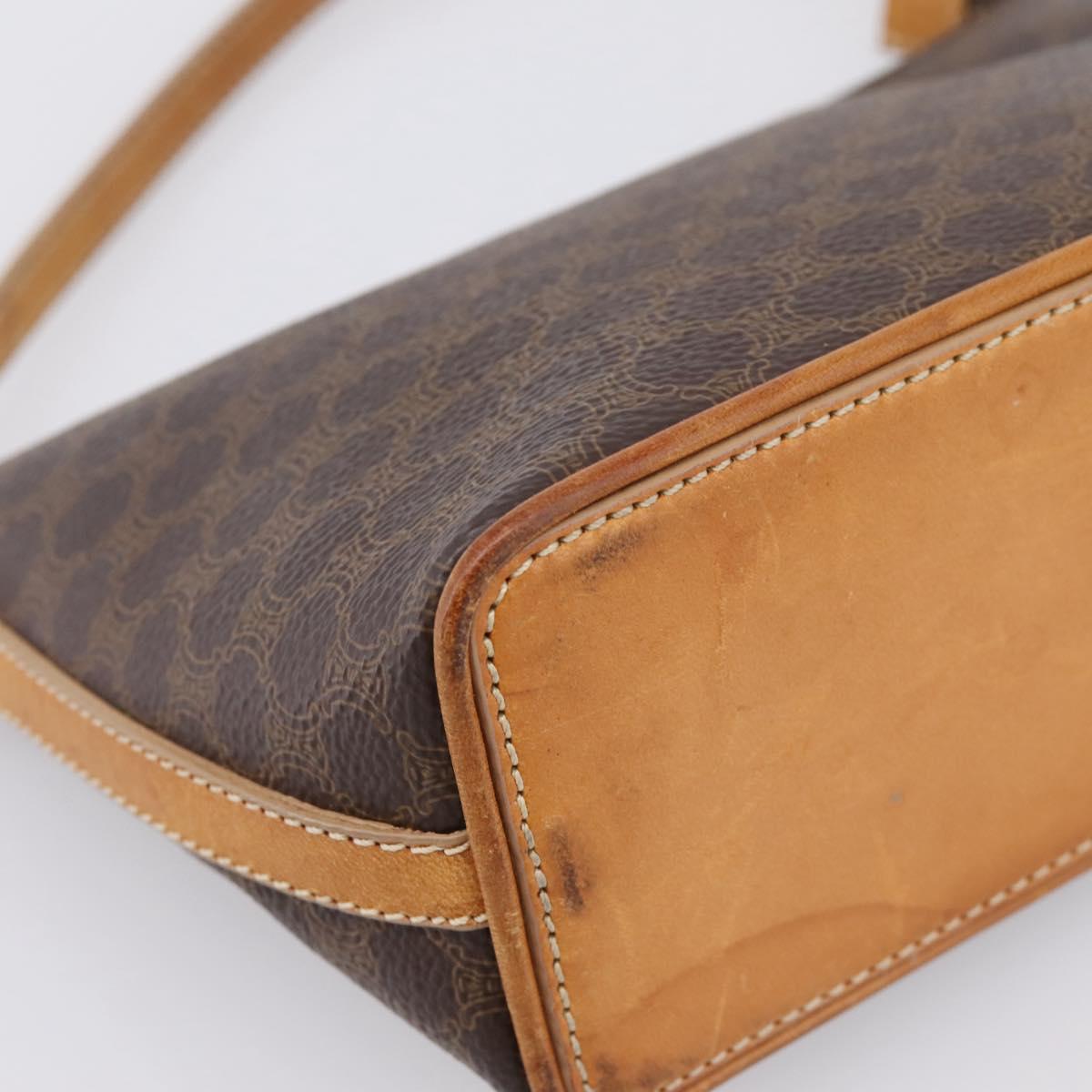 CELINE Macadam Canvas Pouch PVC Leather Brown Gold Auth mr2827