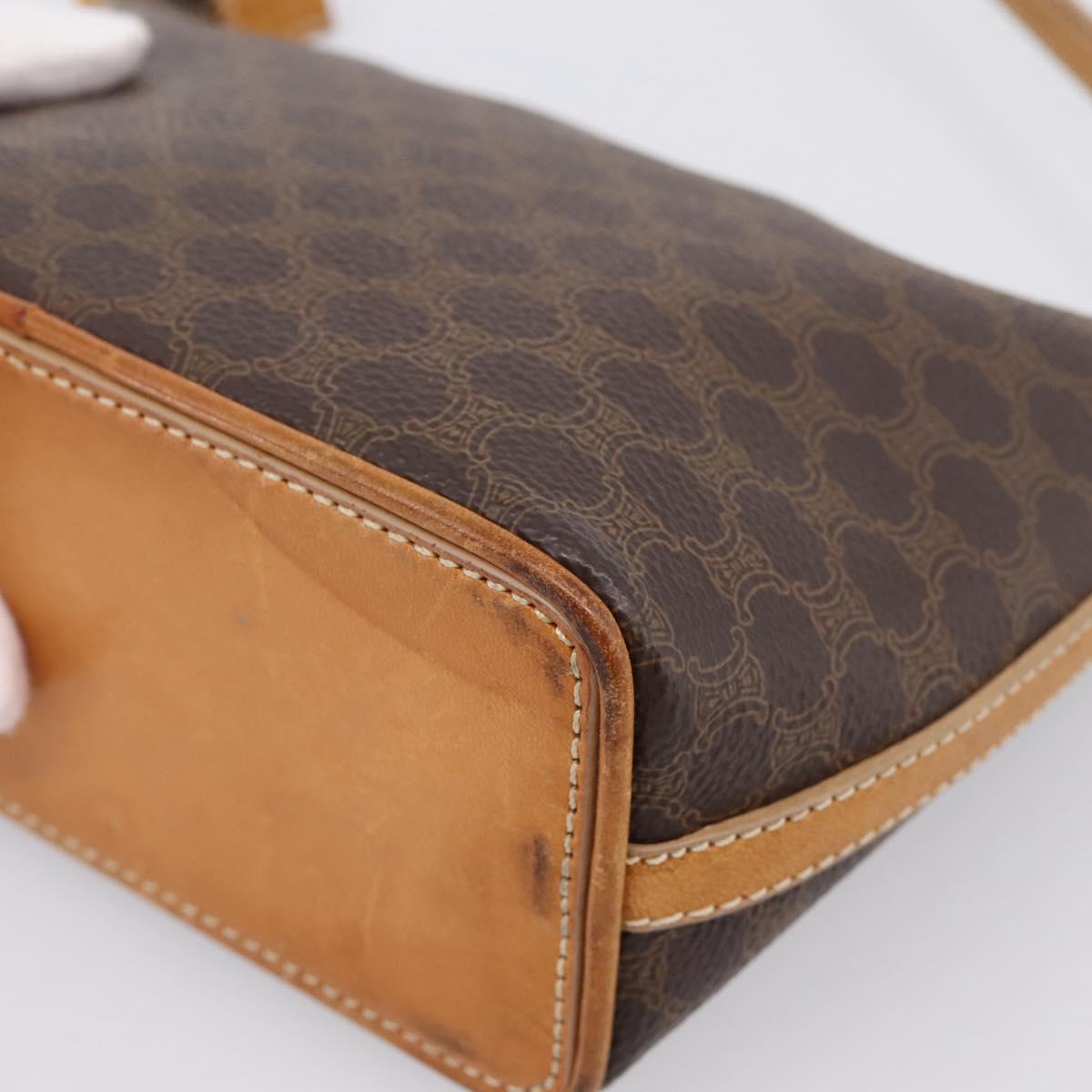 CELINE Macadam Canvas Pouch PVC Leather Brown Gold Auth mr2827