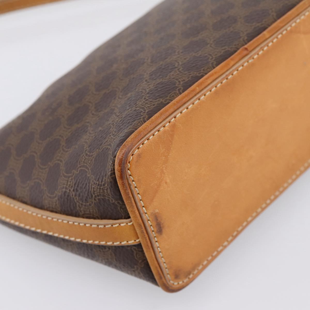 CELINE Macadam Canvas Pouch PVC Leather Brown Gold Auth mr2827