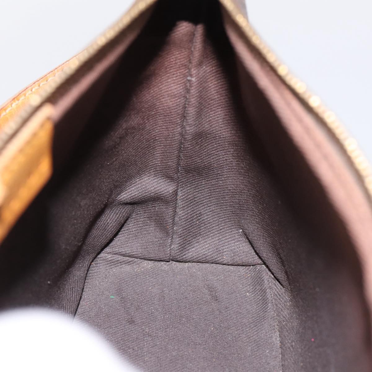 CELINE Macadam Canvas Pouch PVC Leather Brown Gold Auth mr2827