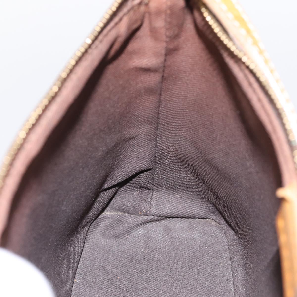 CELINE Macadam Canvas Pouch PVC Leather Brown Gold Auth mr2827