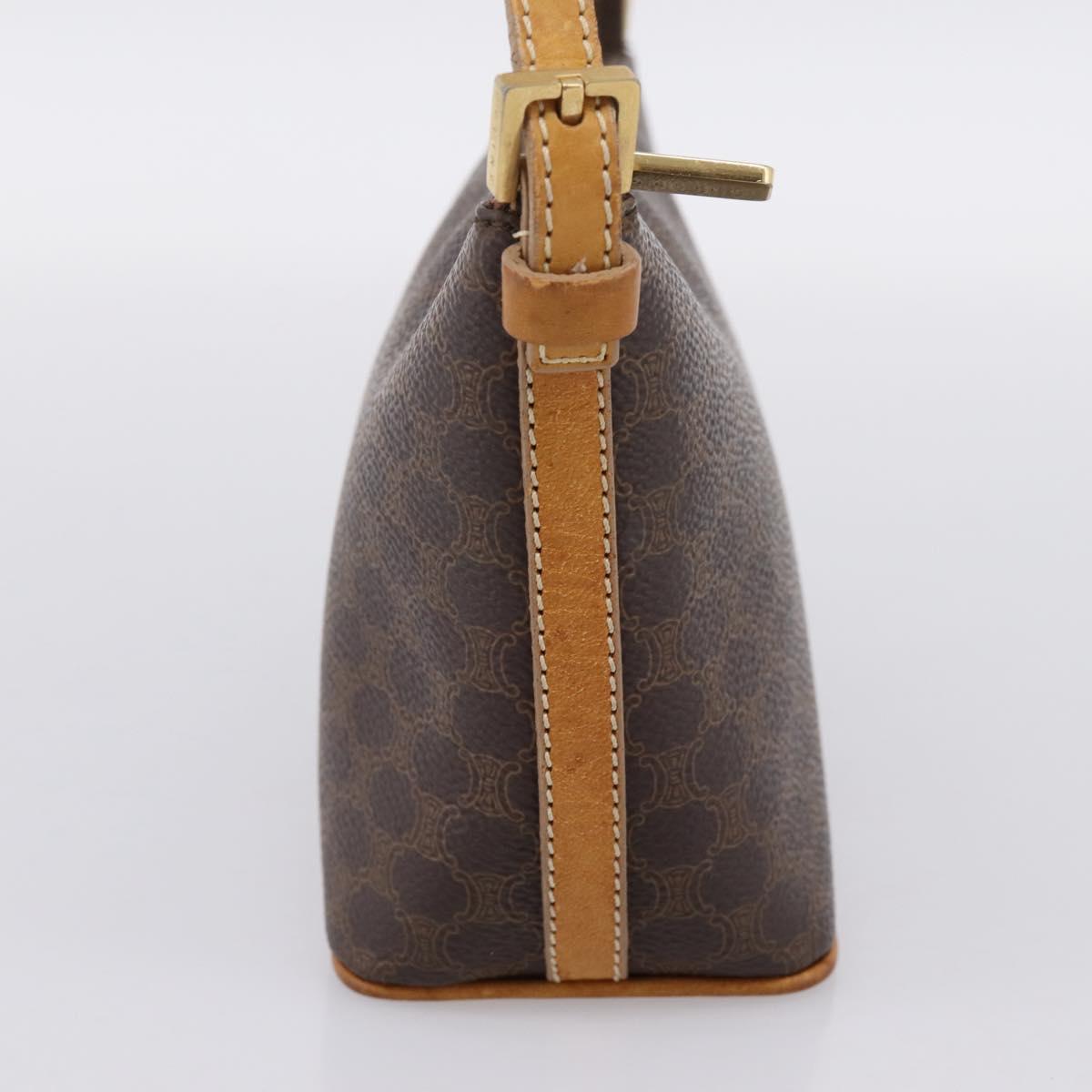 CELINE Macadam Canvas Pouch PVC Leather Brown Gold Auth mr2827