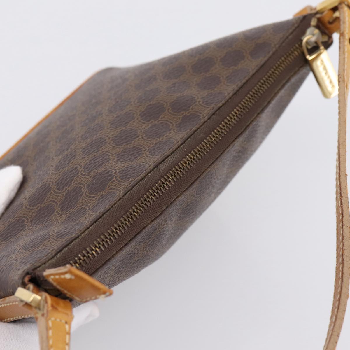 CELINE Macadam Canvas Pouch PVC Leather Brown Gold Auth mr2827