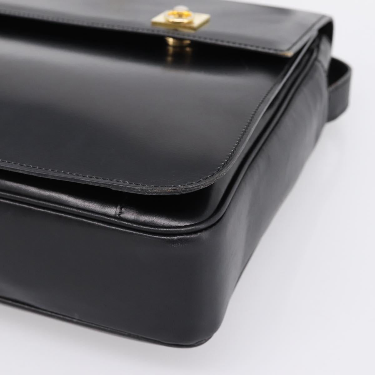 CELINE Shoulder Bag Leather Black Gold Auth mr2828