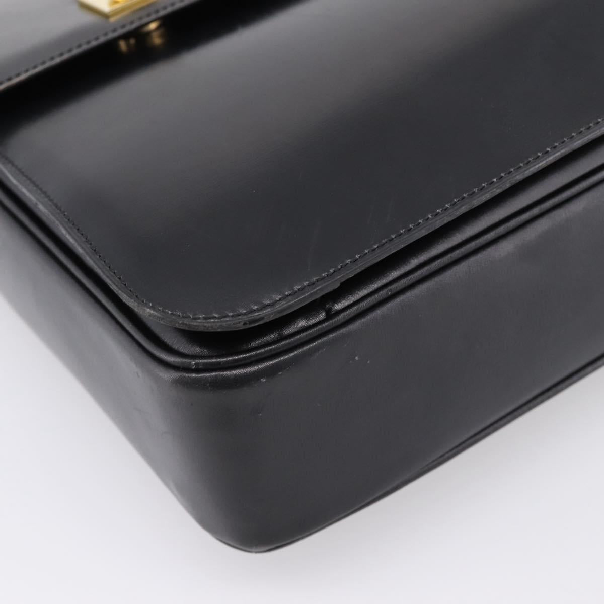 CELINE Shoulder Bag Leather Black Gold Auth mr2828