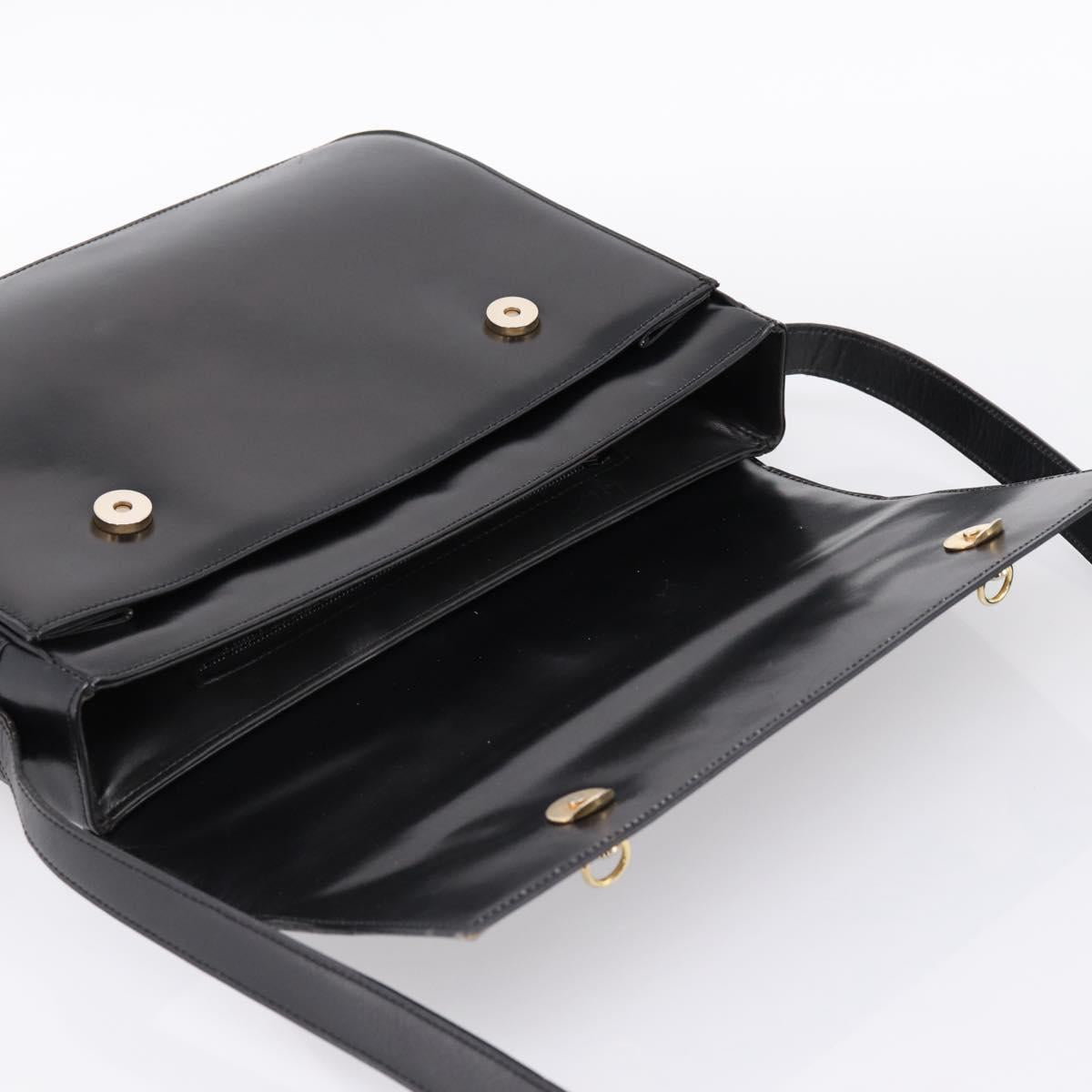 CELINE Shoulder Bag Leather Black Gold Auth mr2828