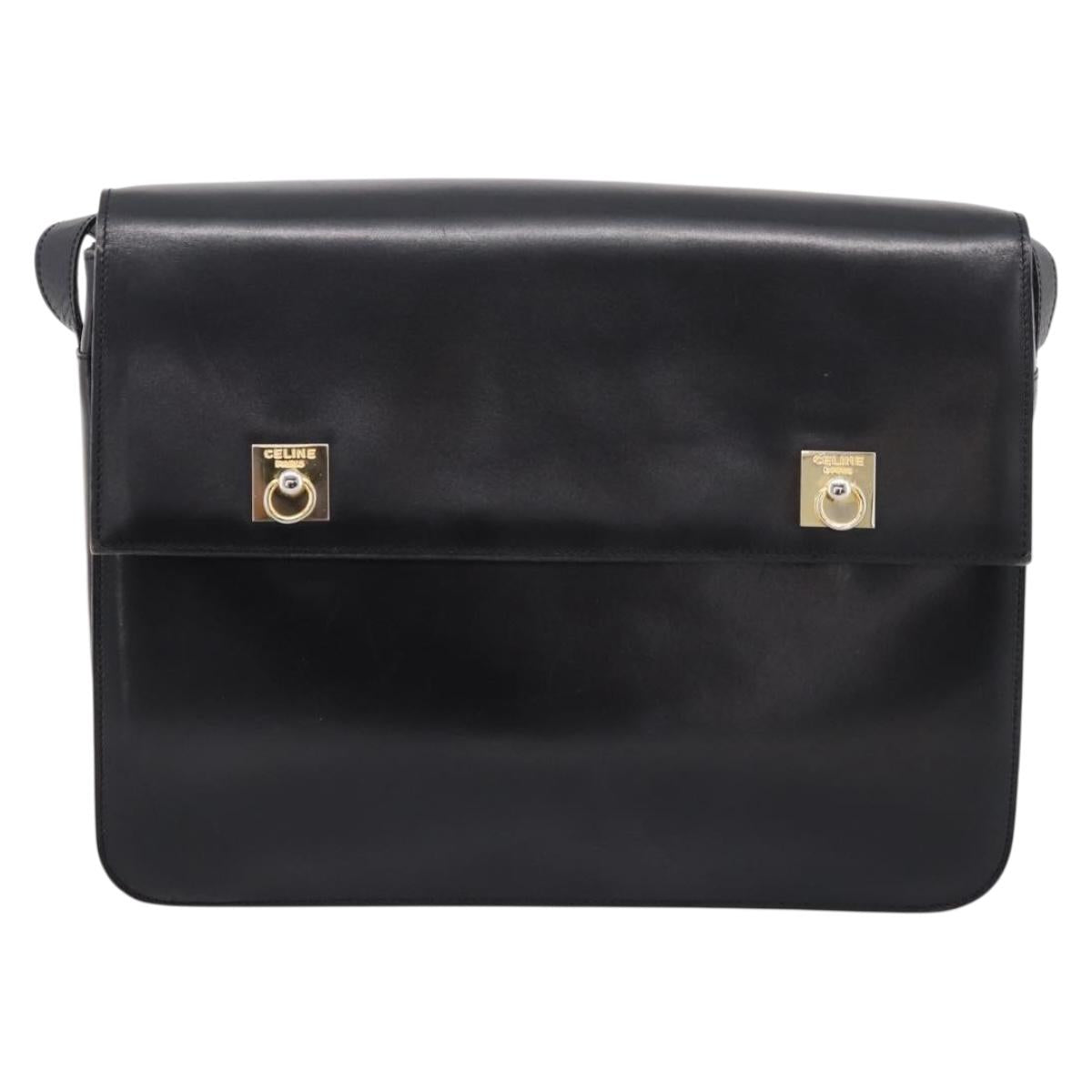 CELINE Shoulder Bag Leather Black Gold Auth mr2828