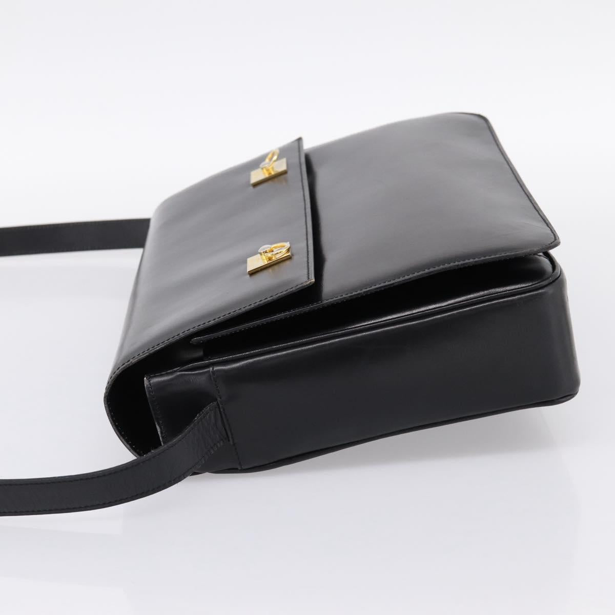 CELINE Shoulder Bag Leather Black Gold Auth mr2828