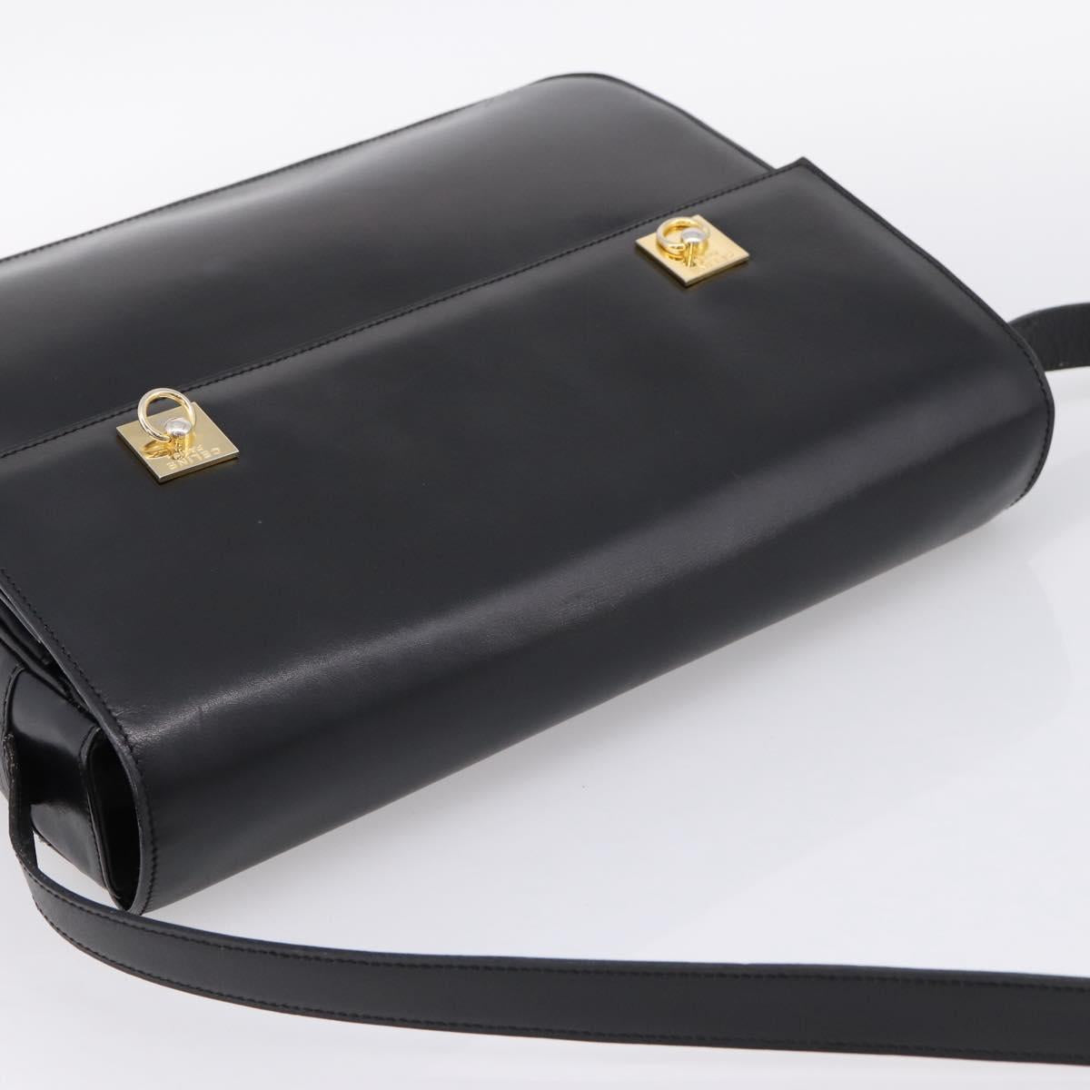 CELINE Shoulder Bag Leather Black Gold Auth mr2828