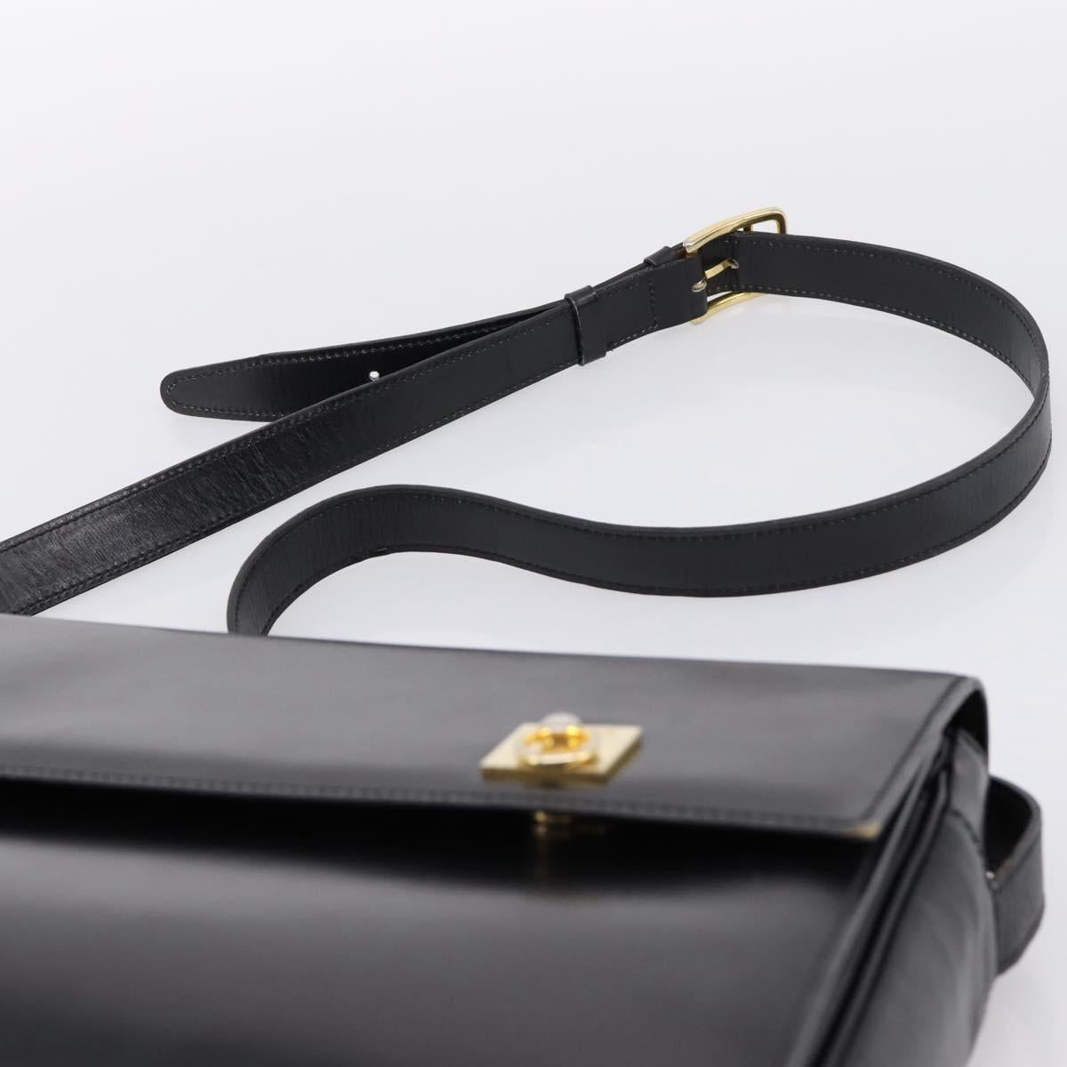 CELINE Shoulder Bag Leather Black Gold Auth mr2828