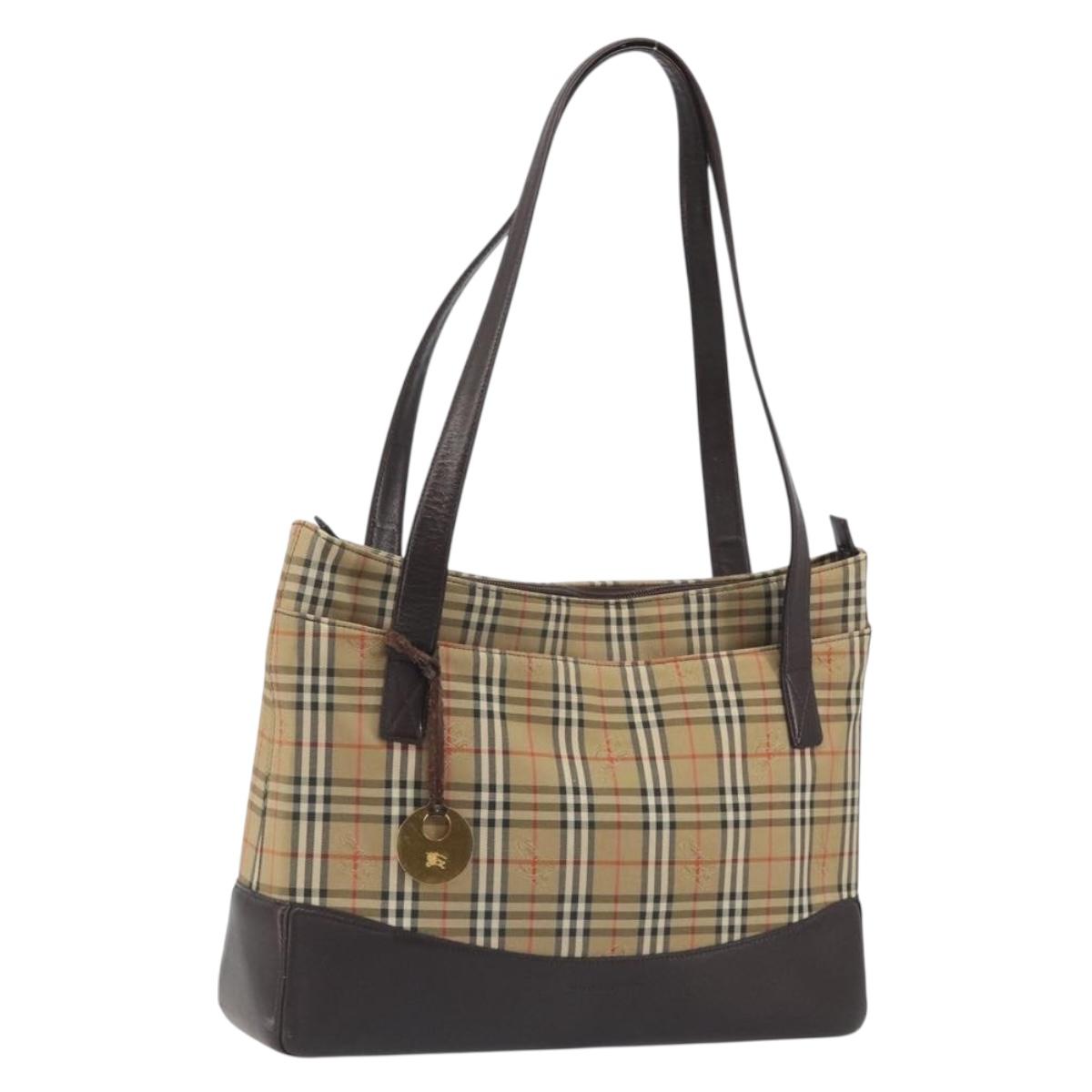 BURBERRY Nova Check Shoulder Bag Canvas Brown Gold Auth mr2829