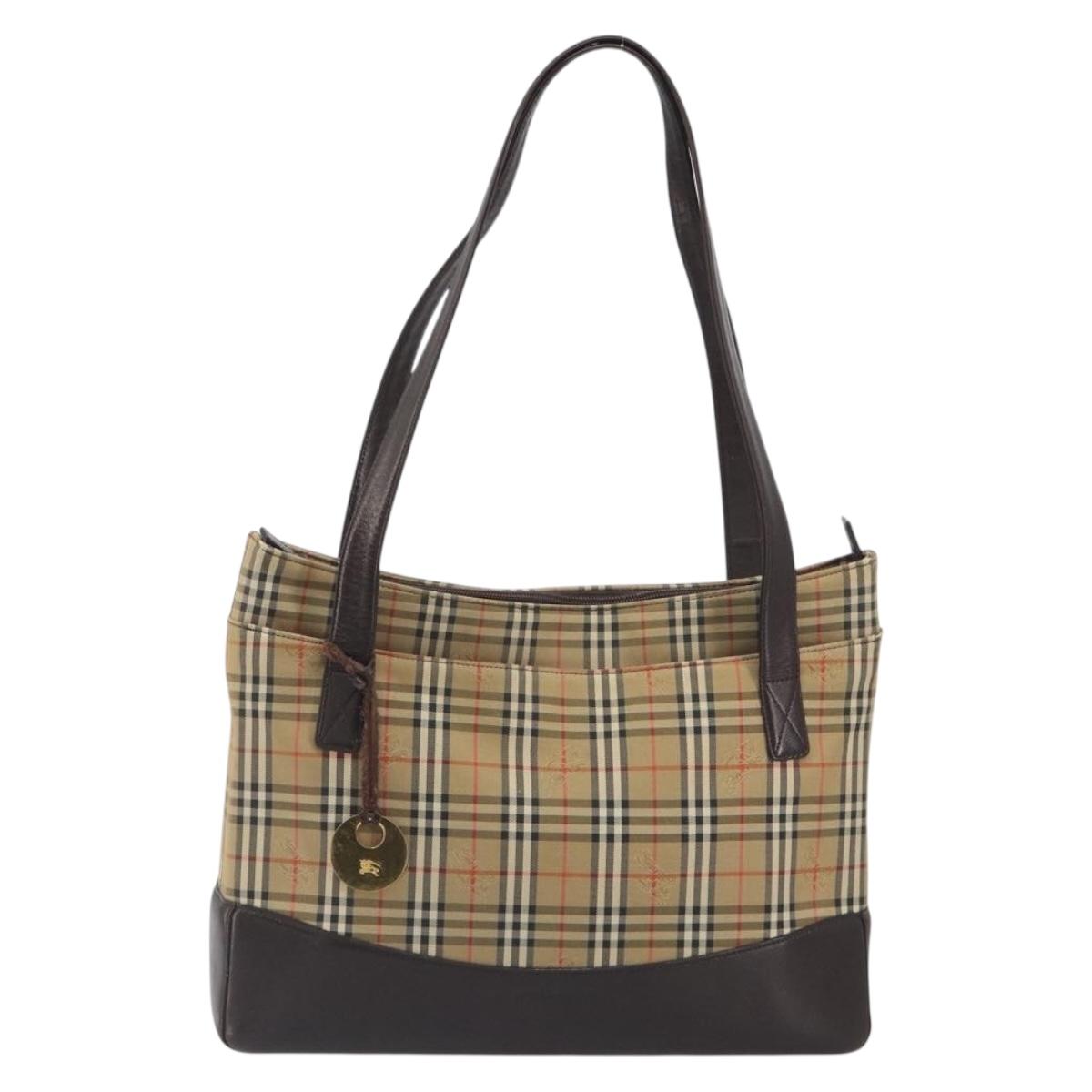 BURBERRY Nova Check Shoulder Bag Canvas Brown Gold Auth mr2829
