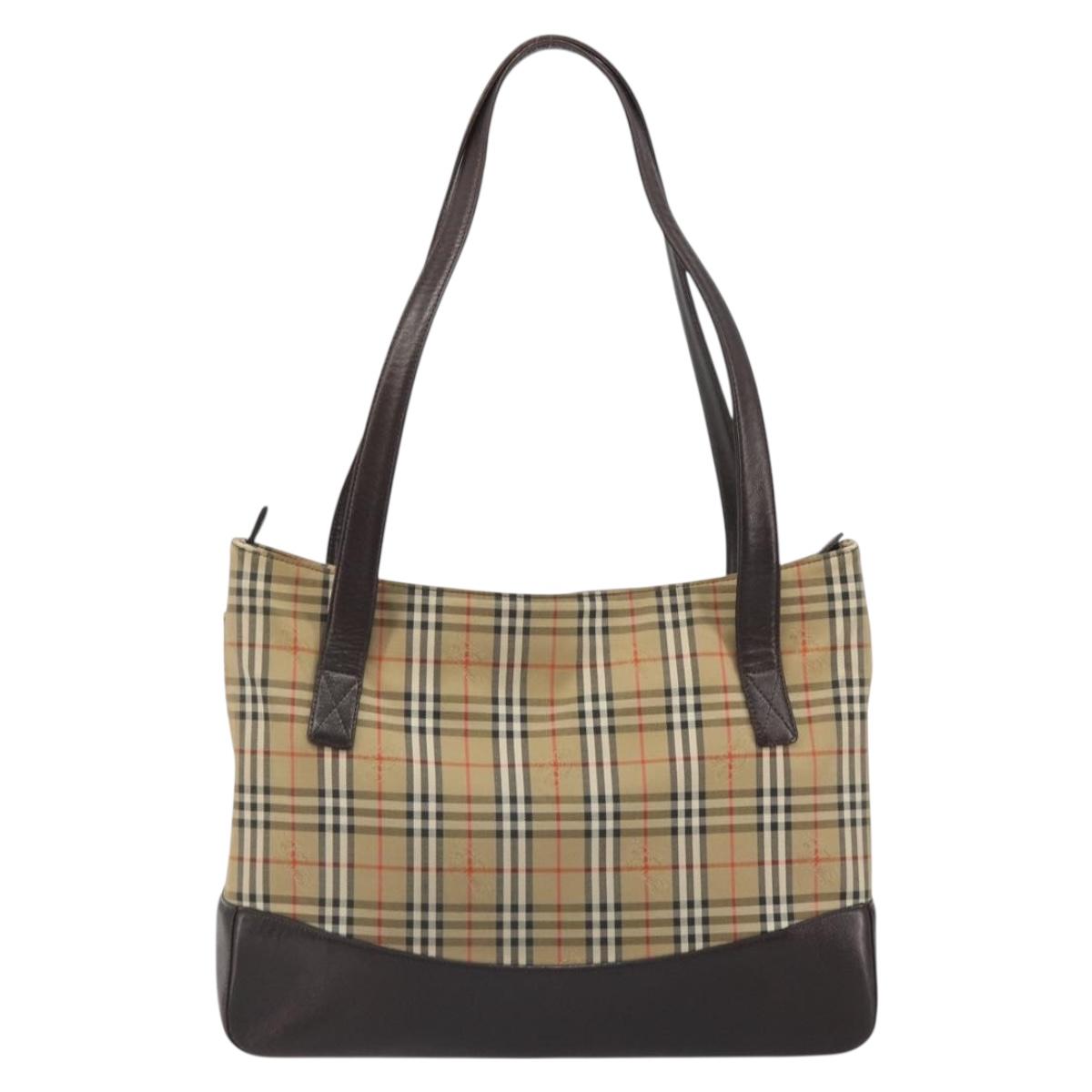BURBERRY Nova Check Shoulder Bag Canvas Brown Gold Auth mr2829
