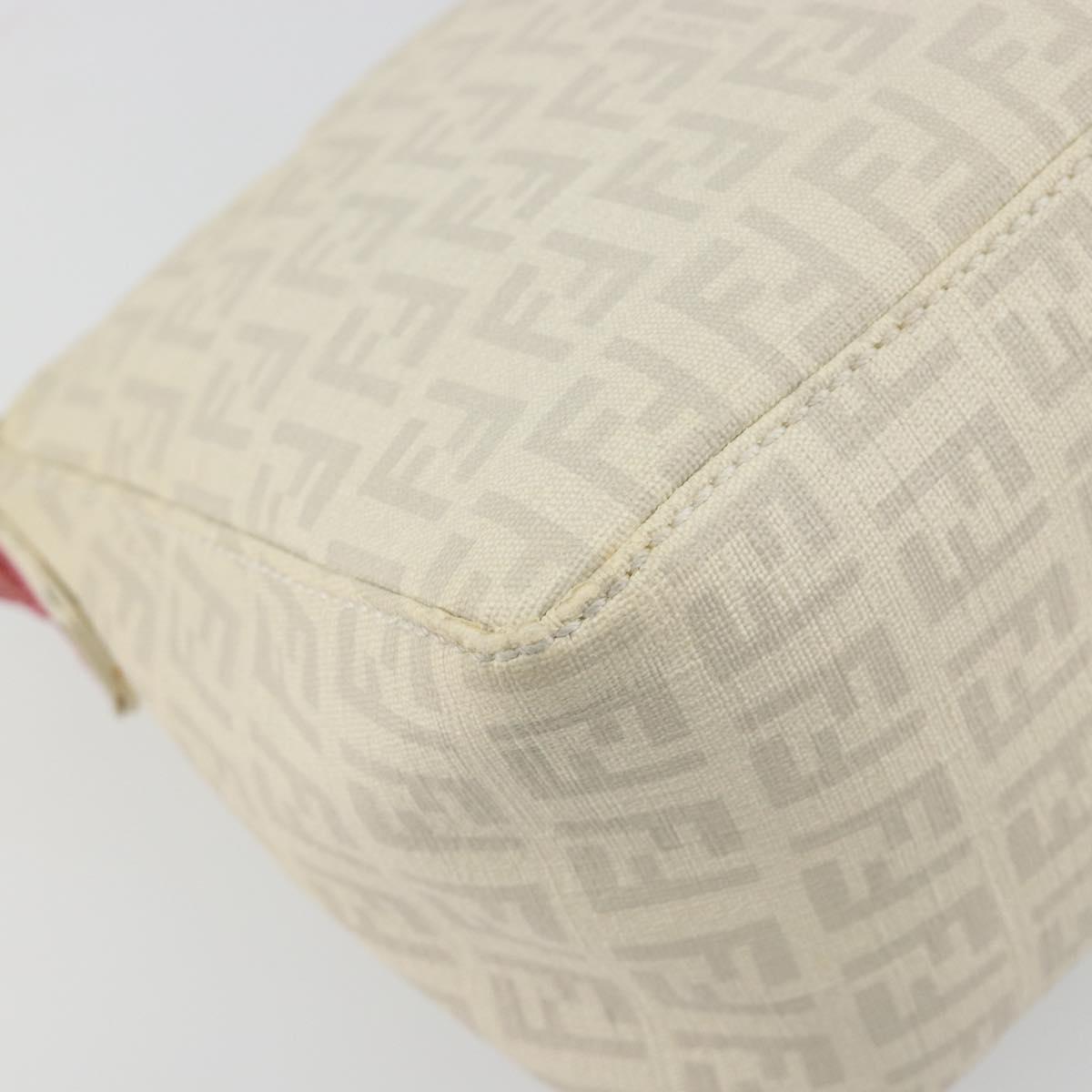 FENDI Zucchino Canvas Shoulder Bag PVC White Silver Auth mr2831