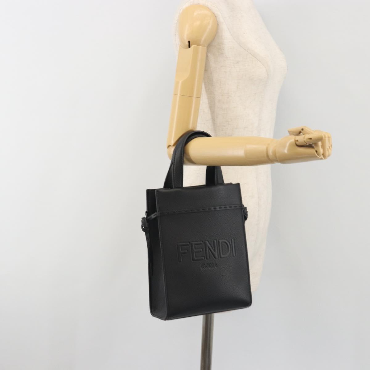 FENDI Go-To Shopper Hand Bag Leather Black Silver Auth mr2832
