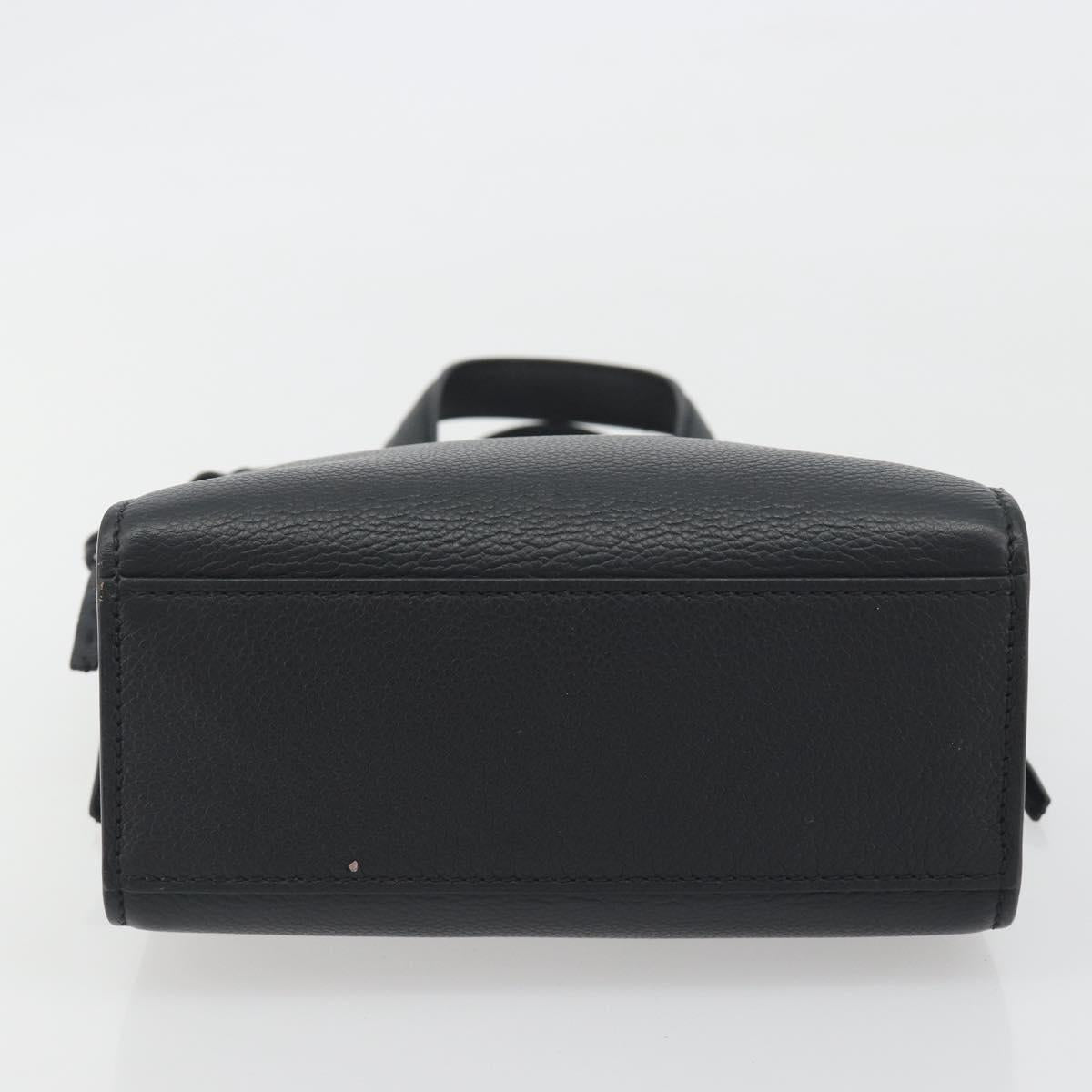 FENDI Go-To Shopper Hand Bag Leather Black Silver Auth mr2832