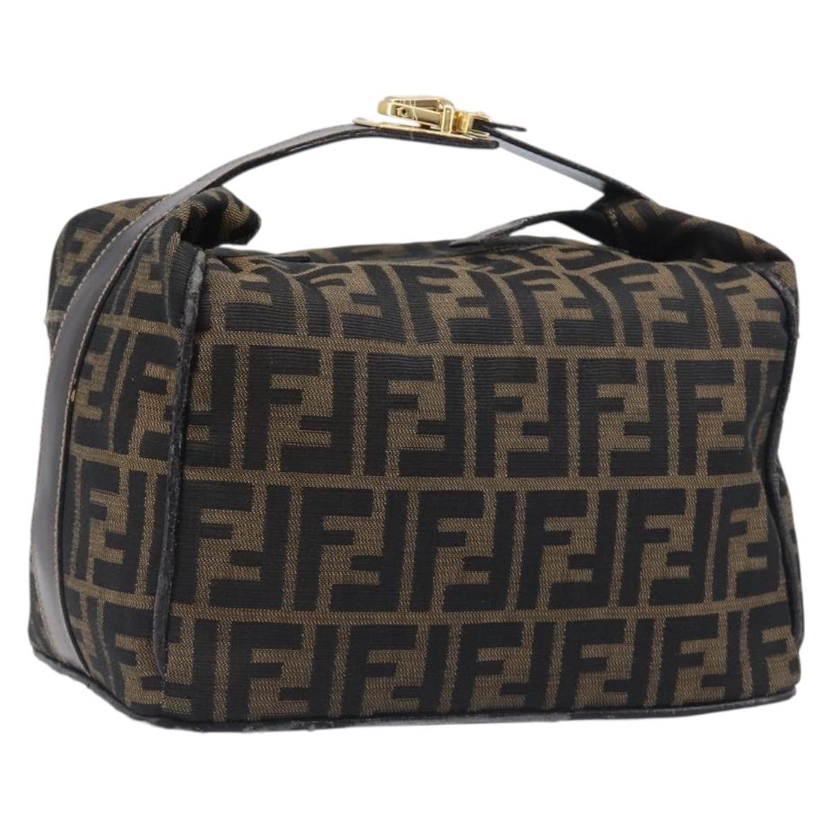 FENDI Zucca Canvas Vanity Hand Bag Black Brown Auth mr2833