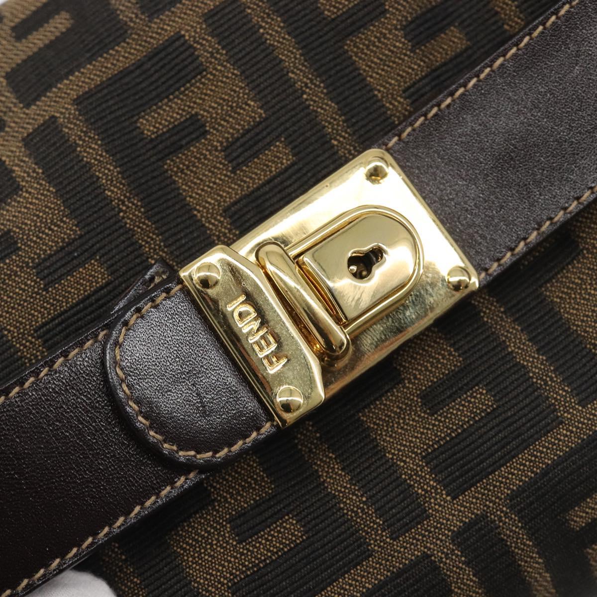 FENDI Zucca Canvas Vanity Hand Bag Black Brown Auth mr2833