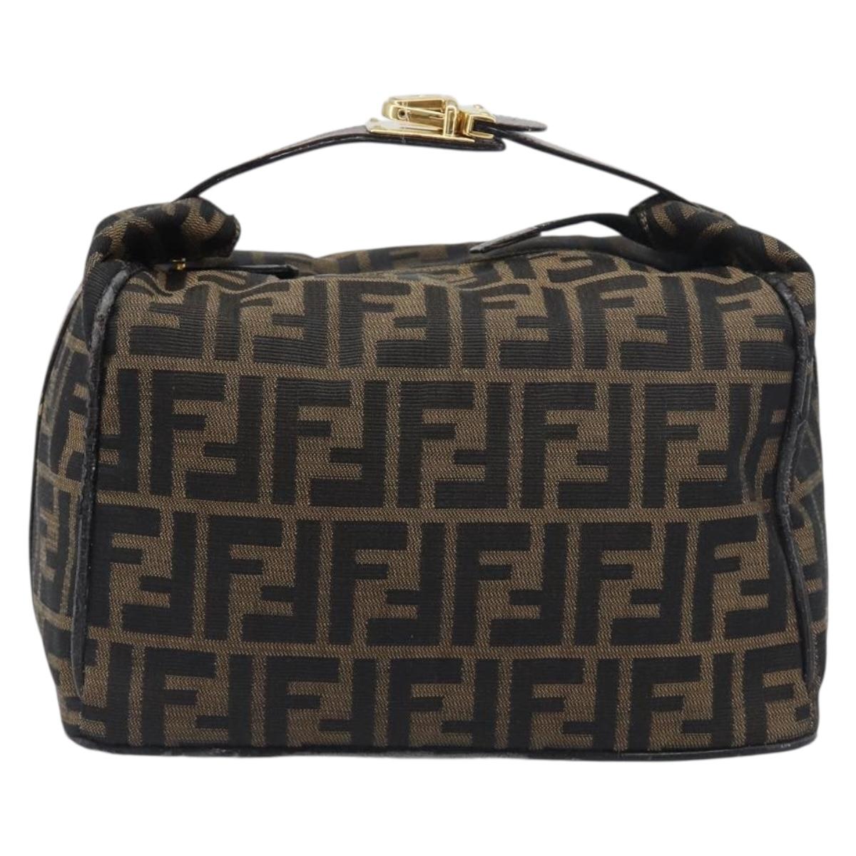 FENDI Zucca Canvas Vanity Hand Bag Black Brown Auth mr2833