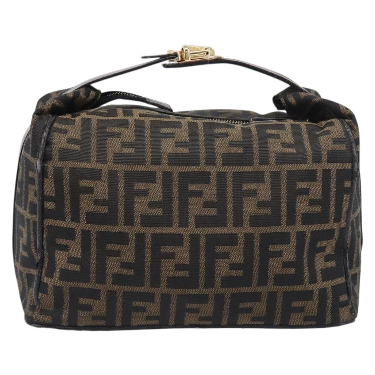 FENDI Zucca Canvas Vanity Hand Bag Black Brown Auth mr2833