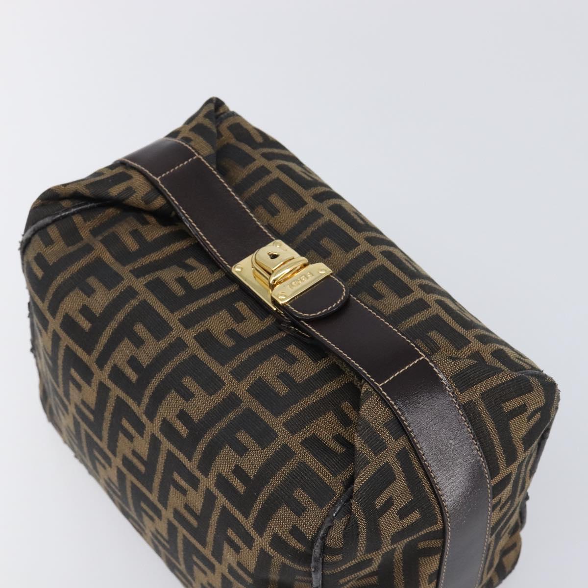 FENDI Zucca Canvas Vanity Hand Bag Black Brown Auth mr2833