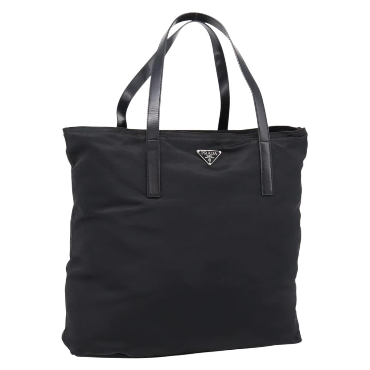 PRADA Tote Bag Nylon Black Silver Auth mr2834