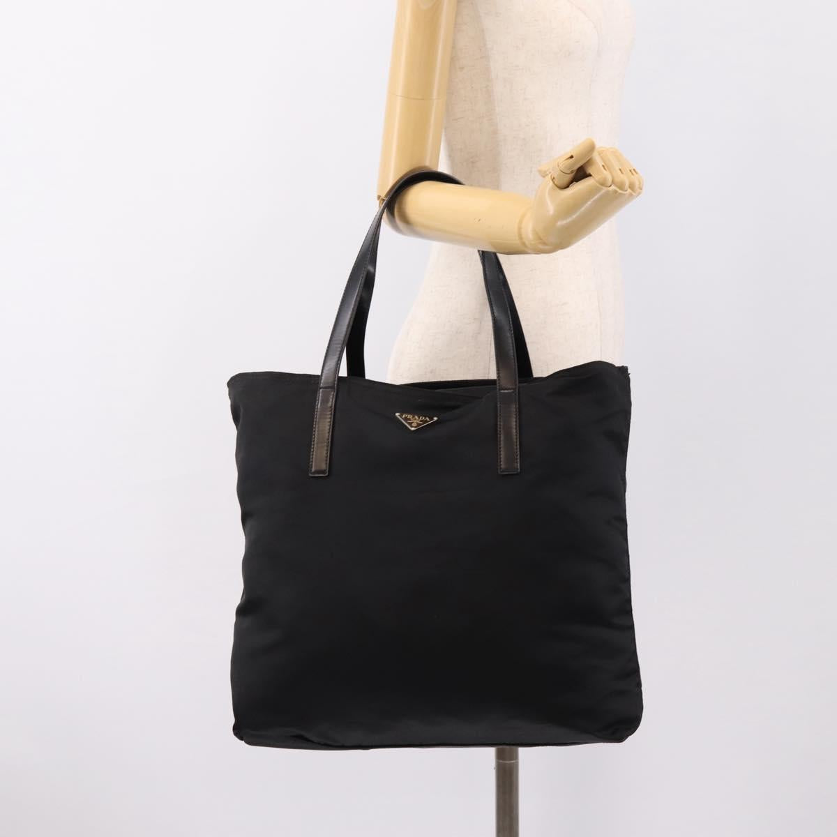 PRADA Tote Bag Nylon Black Silver Auth mr2834