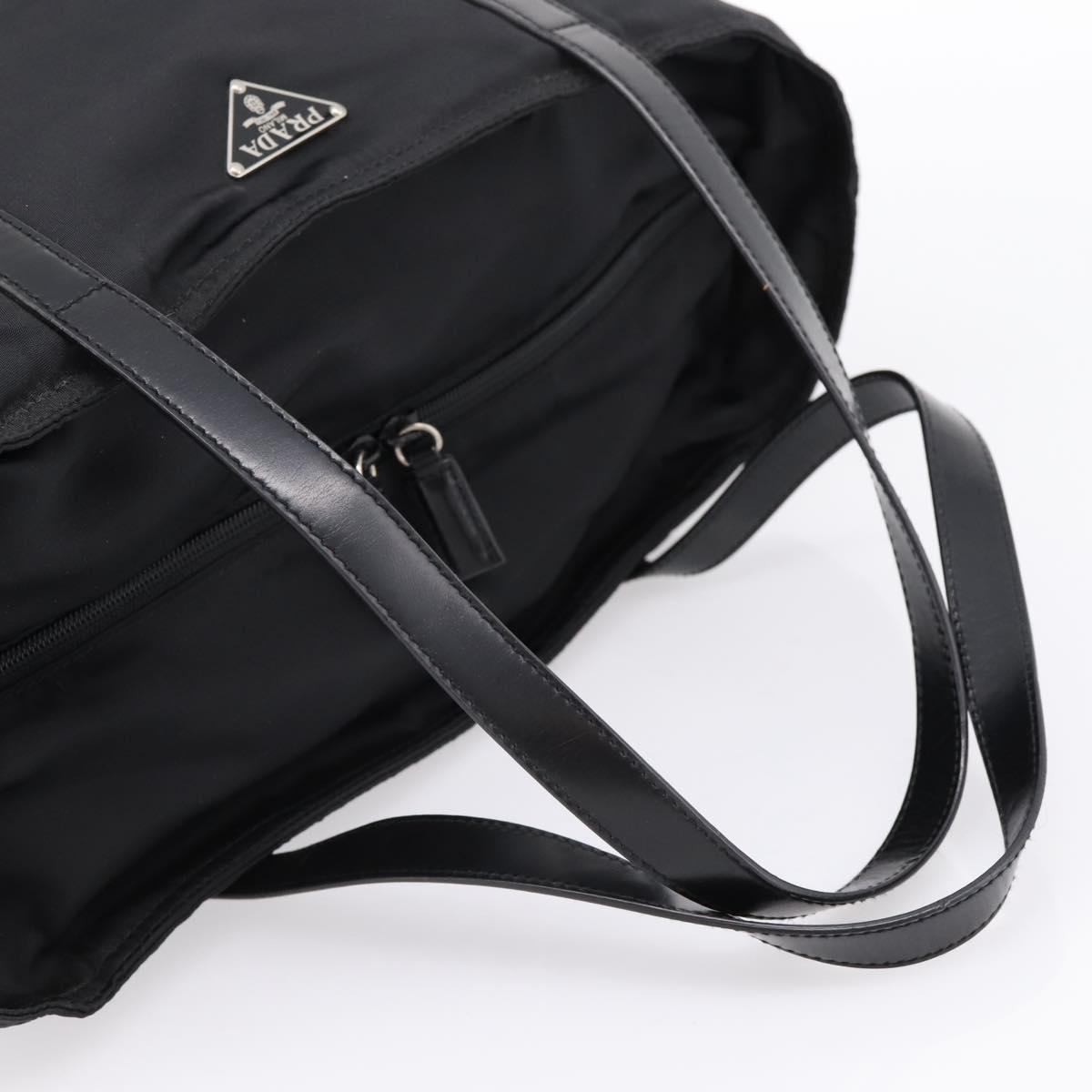 PRADA Tote Bag Nylon Black Silver Auth mr2834