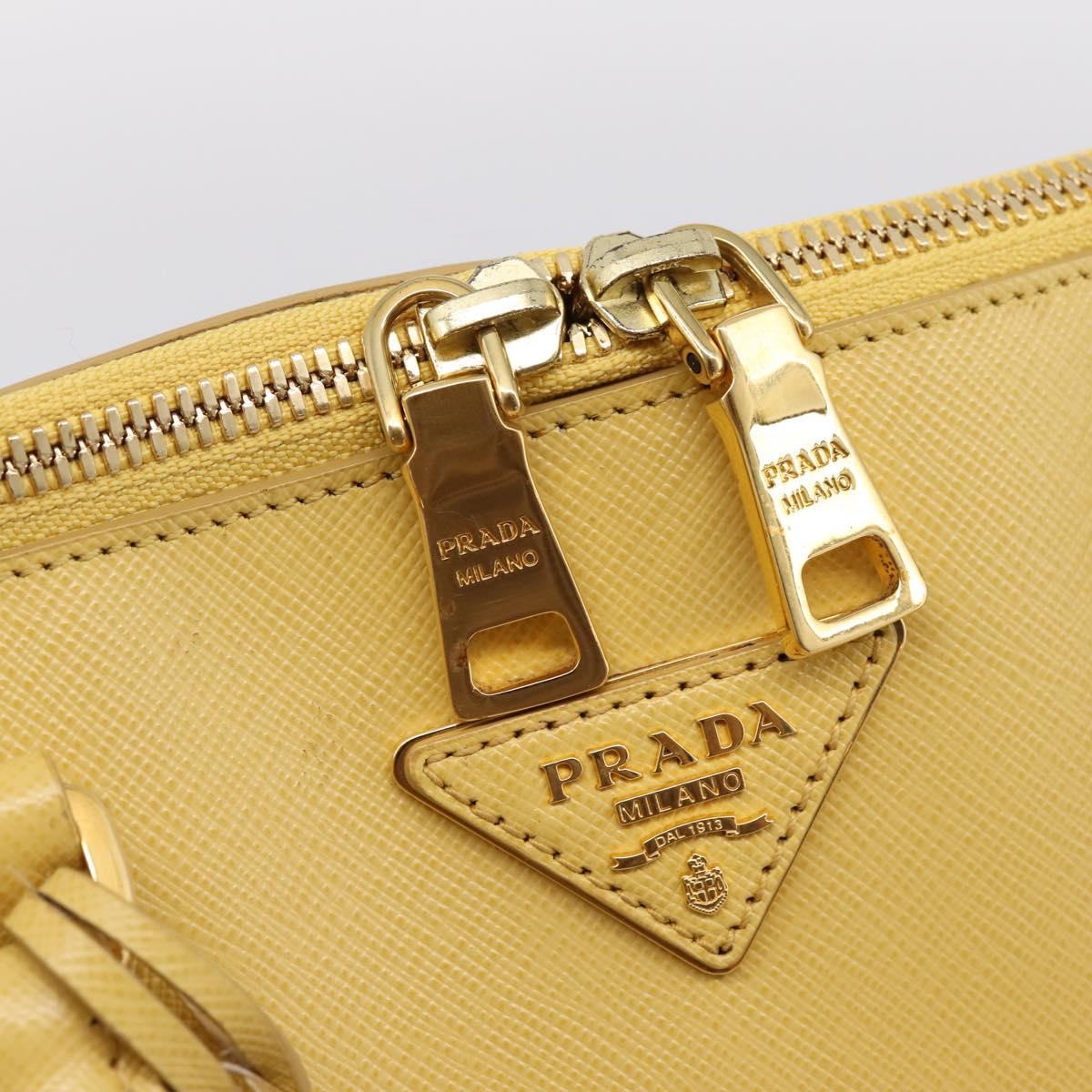 PRADA Hand Bag Safiano Leather Yellow Gold Auth mr2835V