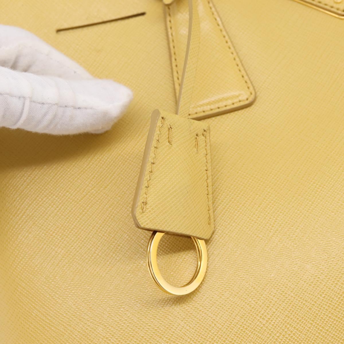 PRADA Hand Bag Safiano Leather Yellow Gold Auth mr2835V