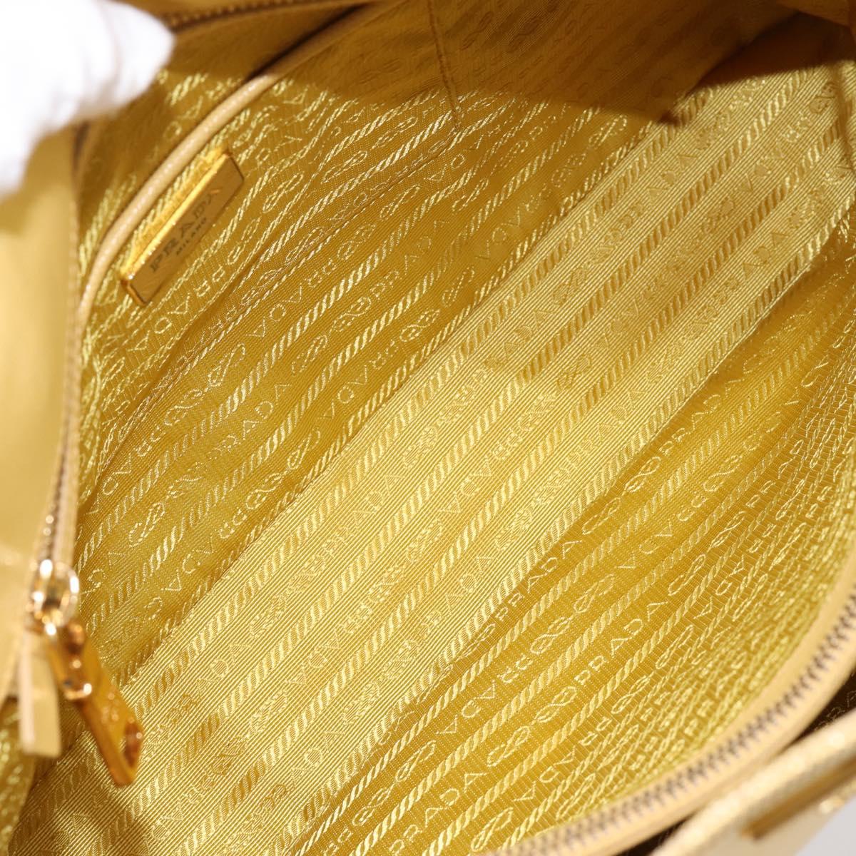 PRADA Hand Bag Safiano Leather Yellow Gold Auth mr2835V