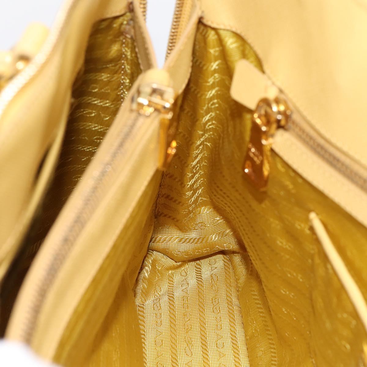 PRADA Hand Bag Safiano Leather Yellow Gold Auth mr2835V