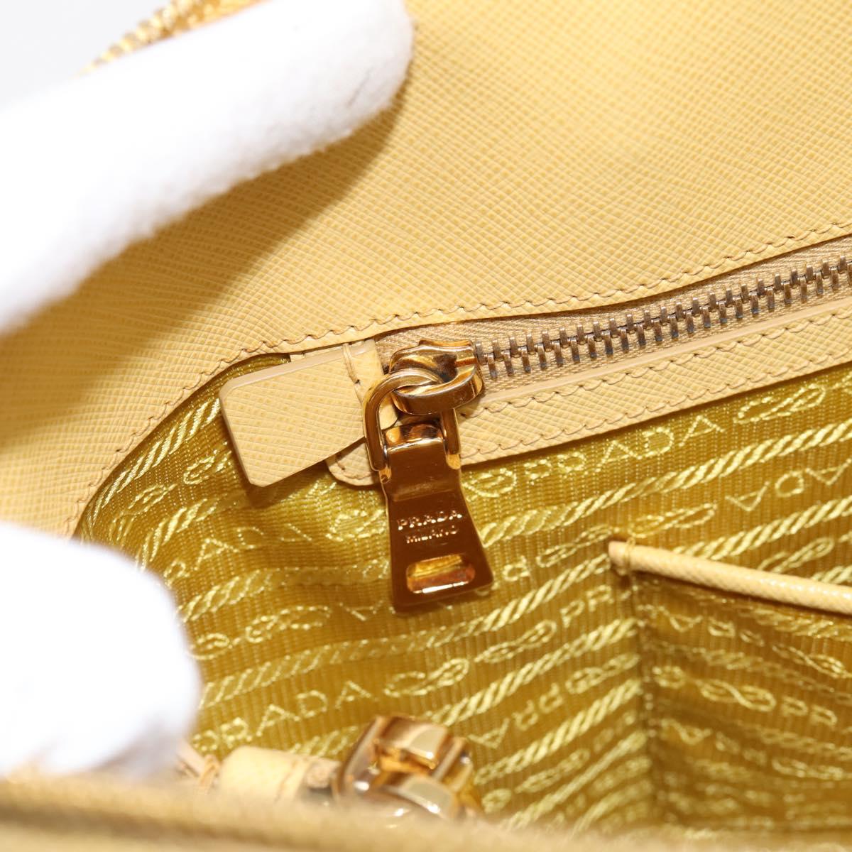 PRADA Hand Bag Safiano Leather Yellow Gold Auth mr2835V