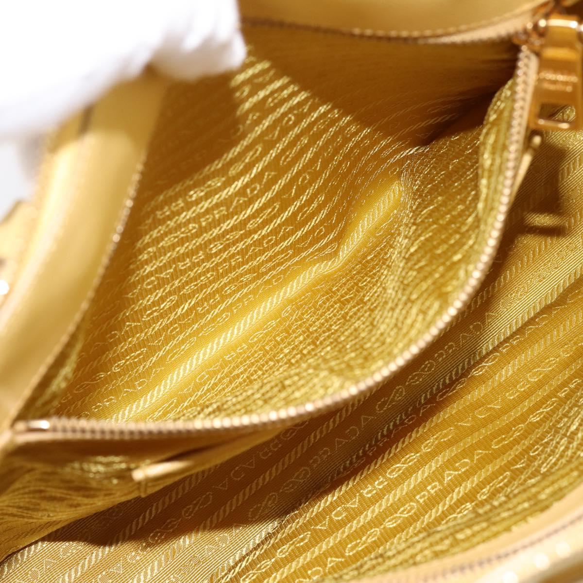 PRADA Hand Bag Safiano Leather Yellow Gold Auth mr2835V